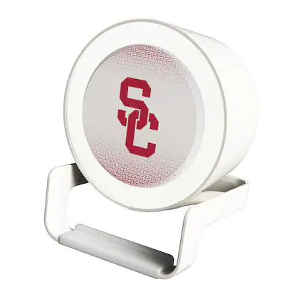 Front. Keyscaper - USC Trojans Linen Print Nightlight Charger & Bluetooth Speaker - White.