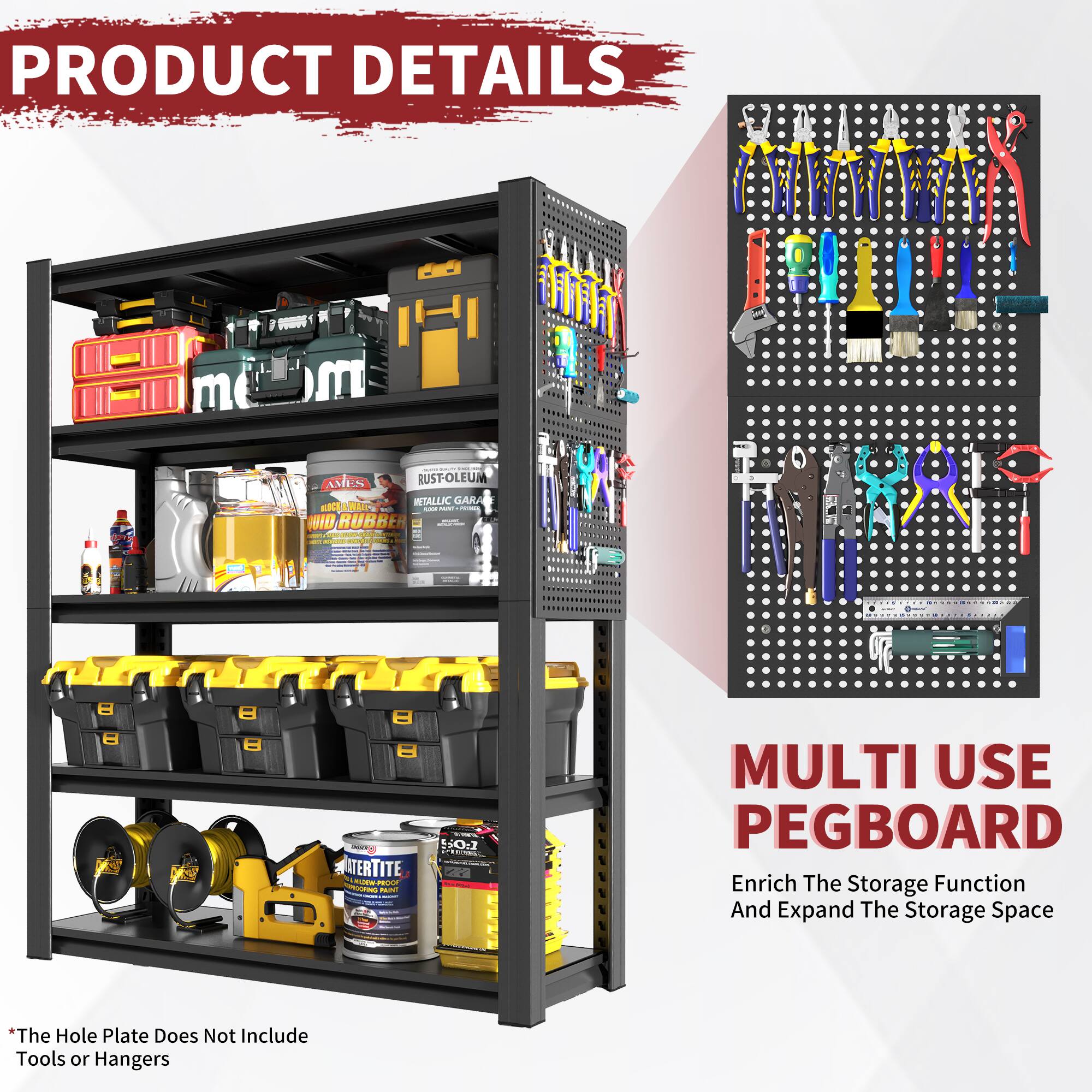 PRODUCT DETAILS

- AMERICAN RUST-OLEUM METALLIC GARAGE WAX RUBBER
- MULTI USE PEGBOARD

Enrich The Storage Function And Expand The Storage Space

*The Hole Plate Does Not Include Tools or Hangers