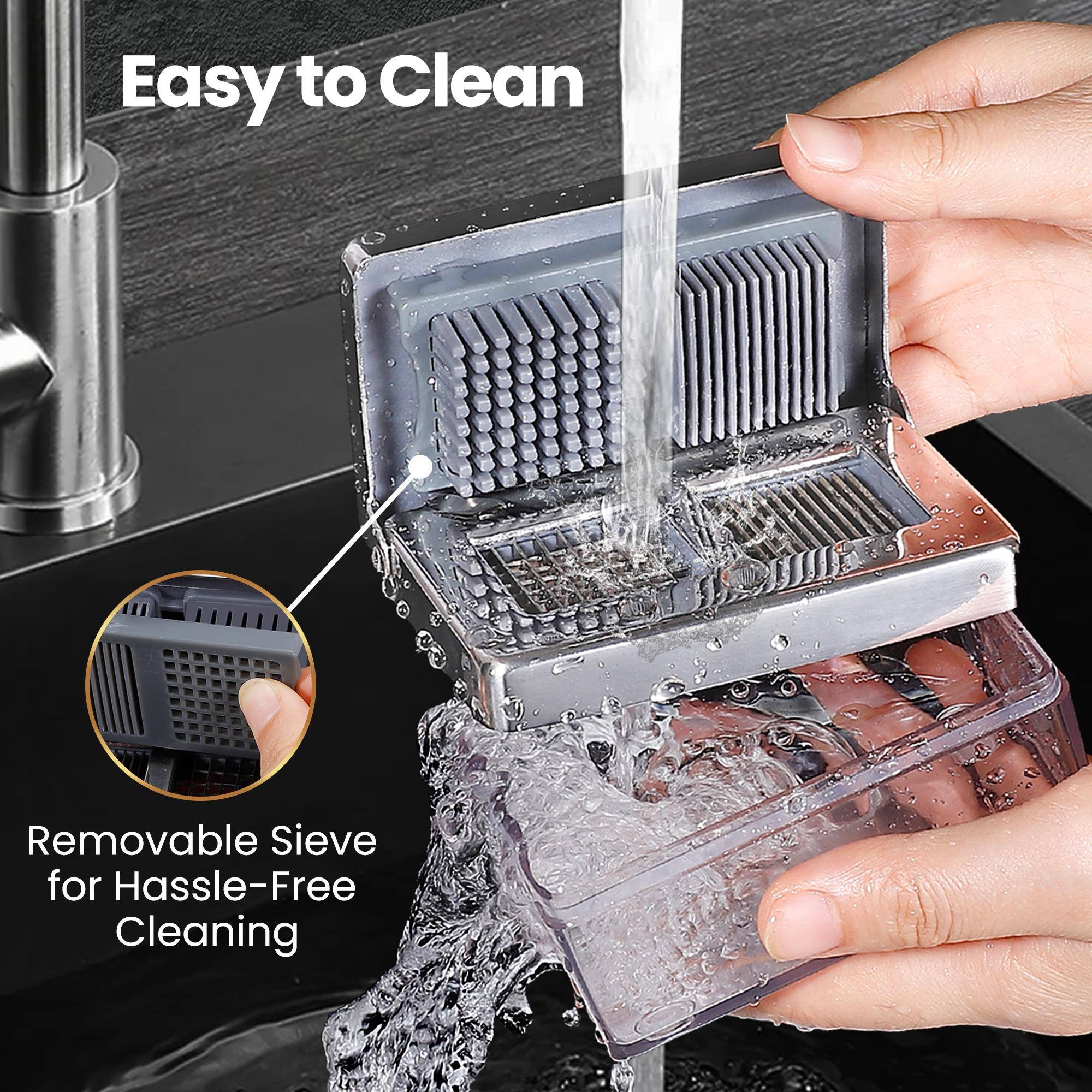 Alt View 1. Gourmet Easy - Garlic Press Stainless Steel, Garlic Chopper Mini & Slicer Super Thin 2 in 1, Odor Free Ginger Dicer + Container - Stainless Steel.