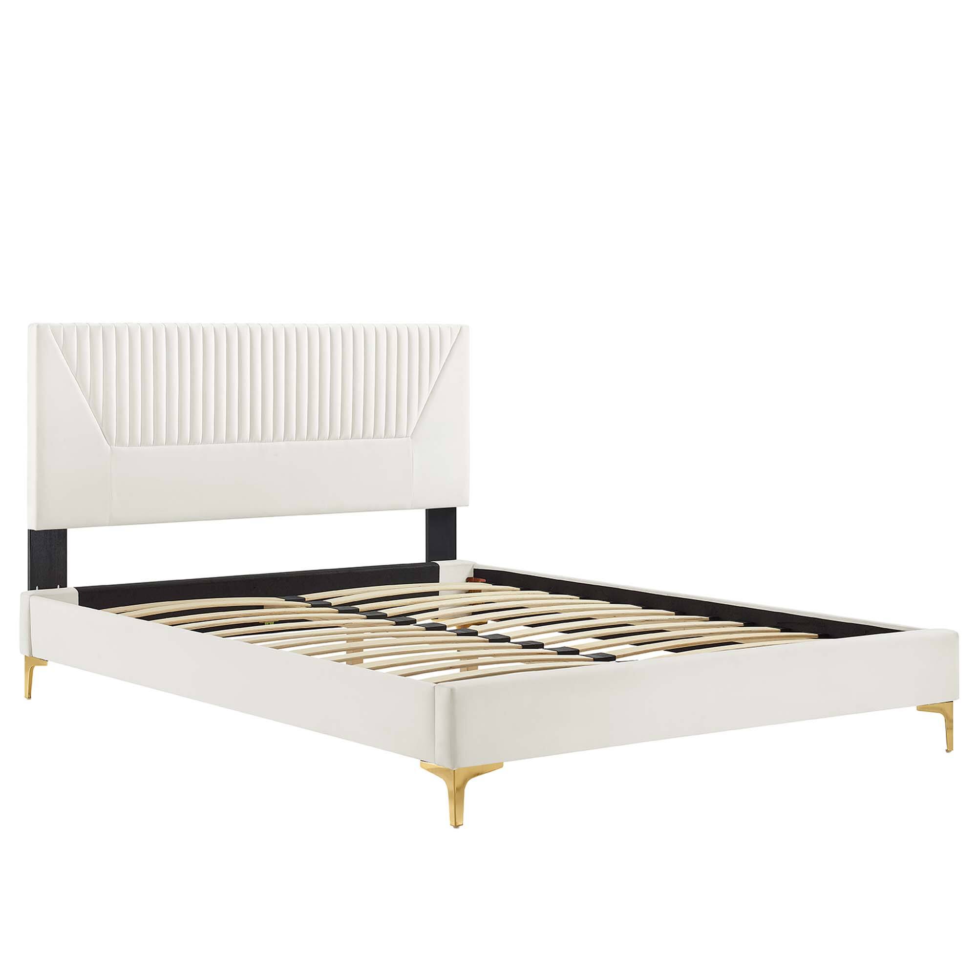 Alt View 2. Modway - Keynote Upholstered Fabric Curved Full Platform Bed - White.