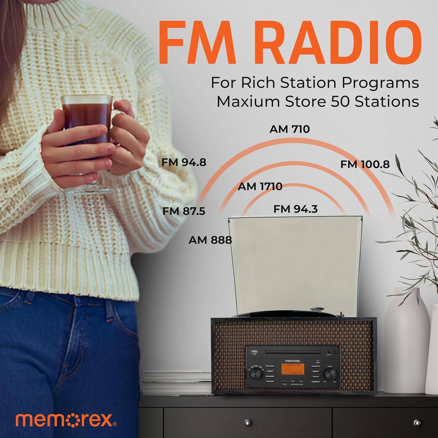 FM RADIO  
For Rich Station Programs  
Maximum Store 50 Stations  

AM 710  
FM 94.8  
FM 100.8  
AM 1710  
FM 87.5  
FM 94.3  
AM 888  

mem:rex