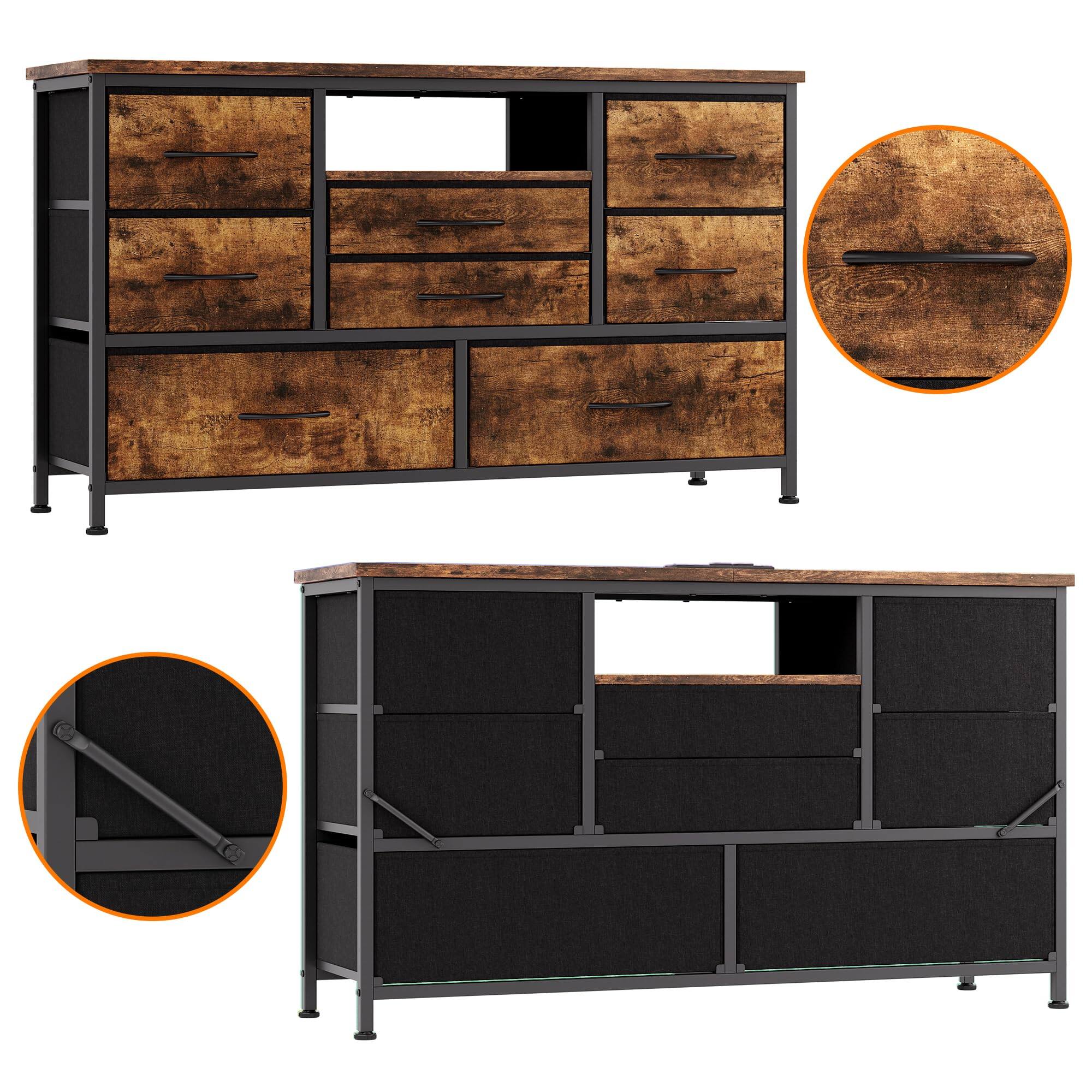 Alt View 5. GARVEE - 8 Drawer LED TV Stand with Power Outlet, Media Console for 55-Inch TVs, 22 Color Lighting Modes Storage Cabinet - Brown.