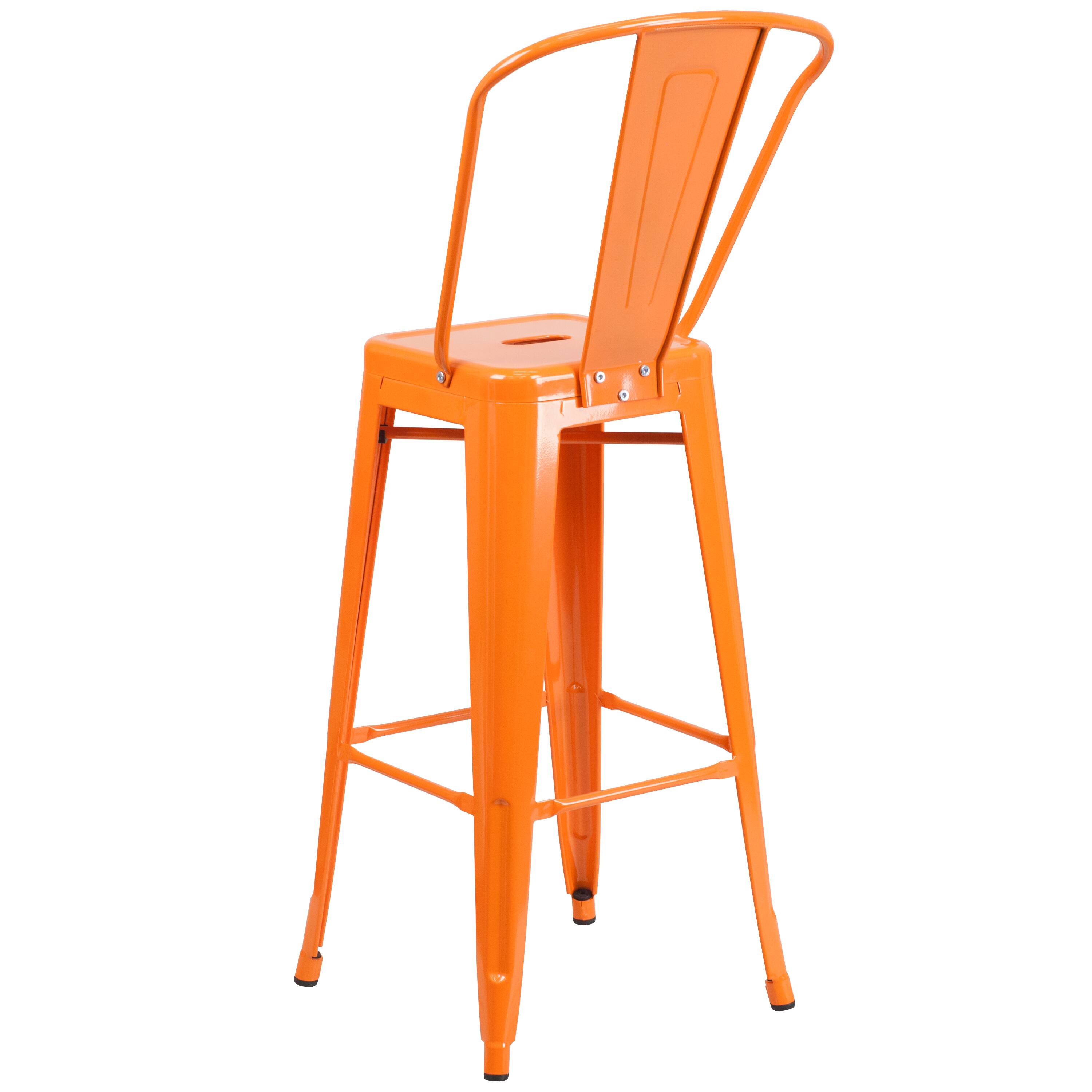 Alt View 5. Emma + Oliver - Commercial Grade 30"H Colorful Metal Indoor-Outdoor Barstool with Back - Orange.