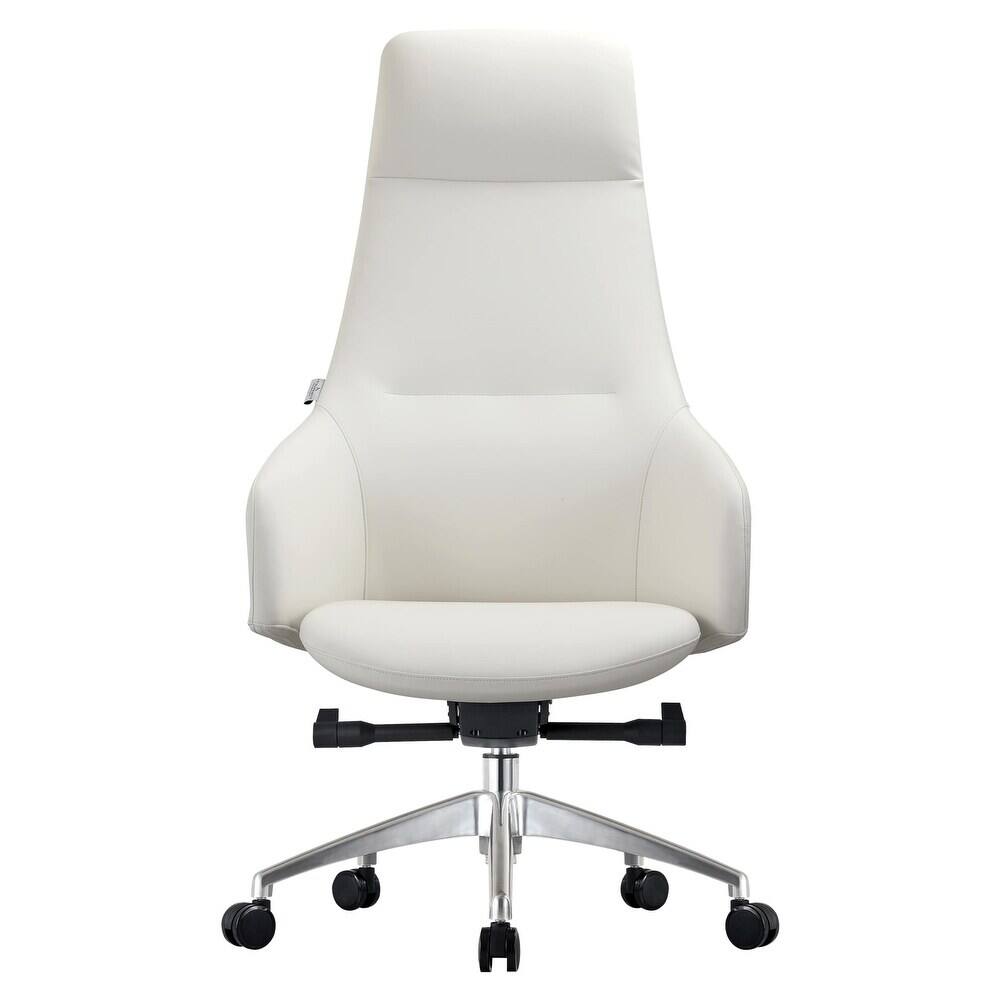 Alt View 2. LeisureMod - Celeste High-Back Office Chair in Upholstered Leather with Iron Frame Swivel and Tilt for Desk, Study and Home Office - White.