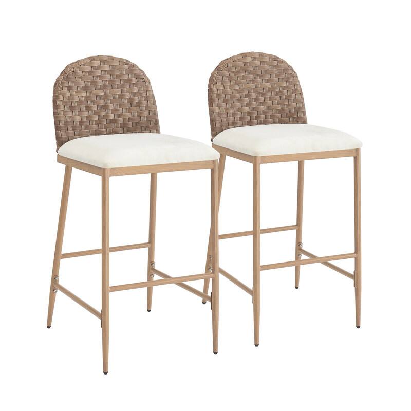 Alt View 4. HTUTWOO - Farmhouse Barstools Set of 2, with Hand-Woven Rattan Back, Soft Foam Cushion, for Kitchen,Island,Pub - Beige.