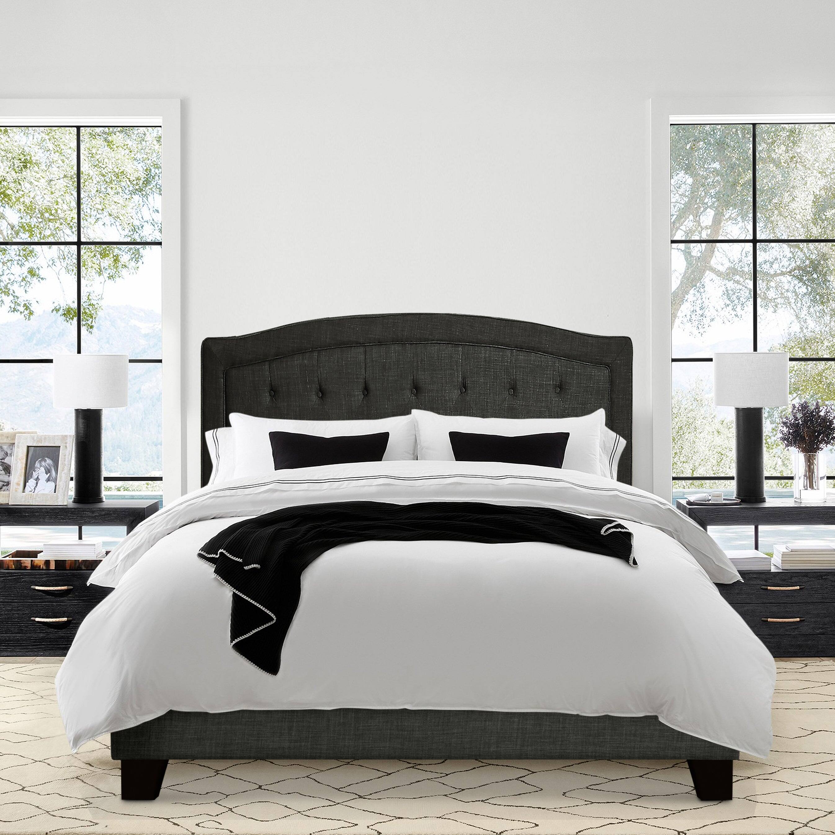 Alt View 3. Boyel Living - Curved Button Tufted Upholstered Bed with Solid Wood Frame - Dark Gray.