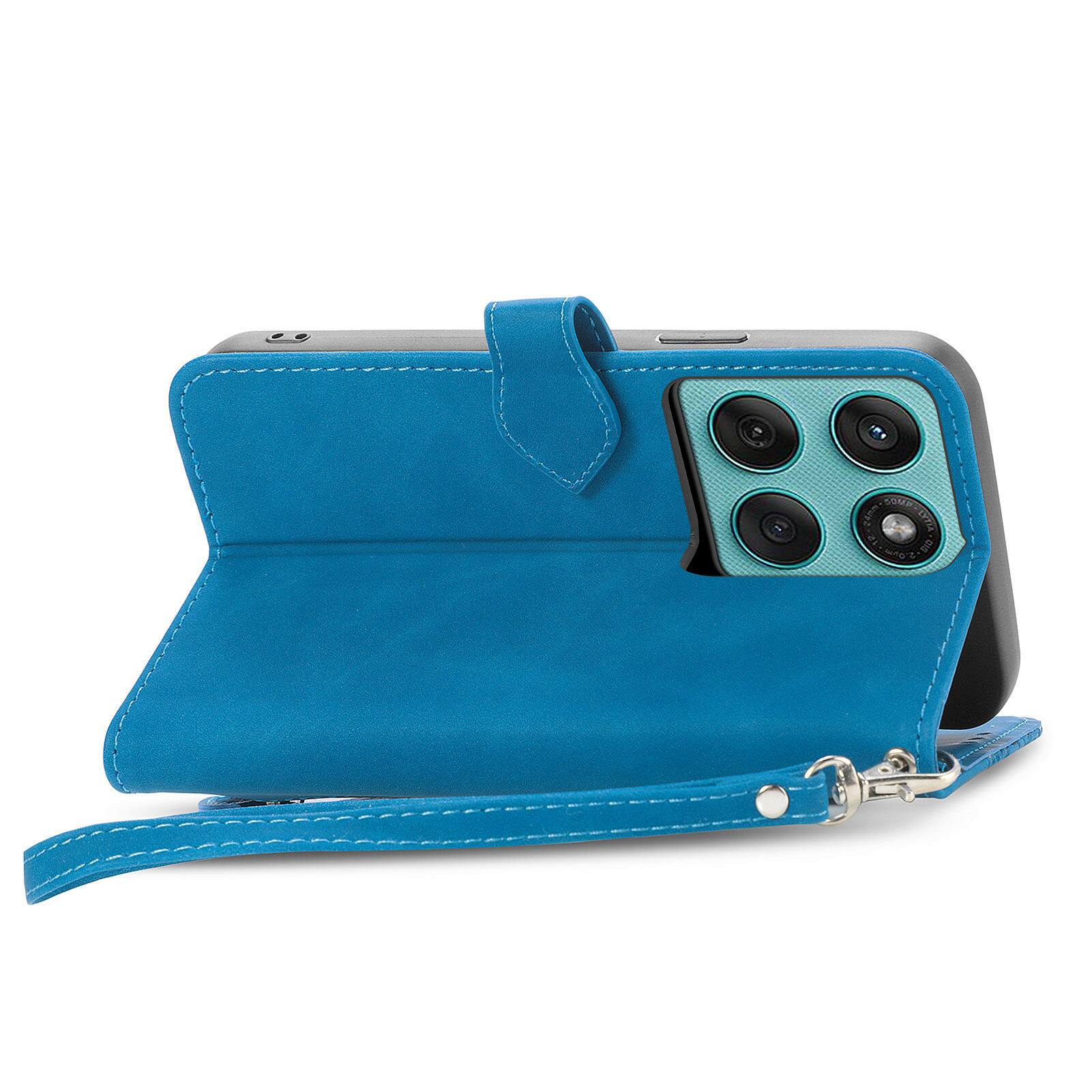 Alt View 1. Dteck - for Motorola Edge (2025) Wallet Case,Folio Shockproof PU Leather Card Holder Cover with Zipper Pocket & Wrist Strap - Blue.