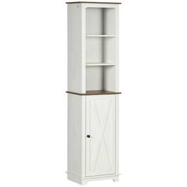 Kleankin - Slim Bathroom Storage Cabinet with Triple Open Shelves, Freestanding Linen Tower with Door and Adjustable Shelves - White