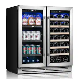Yeego - 30" Wine & Beverage Refrigerator, Dual Zone Wine Cooler ,33 Bottle+ 80 Can, Built-In Glass Door - Stainless Steel