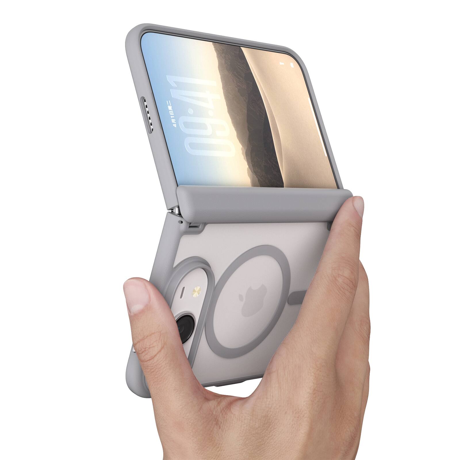 Alt View 4. Dteck - Magnetic for iPhone Duo Case with Hinge Protection, Fit for MagSafe, Translucent Matte Hybrid Rugged Phone Cover - Gray.