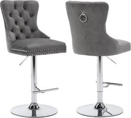 Trinkets Crazed - Swivel Bar Stools Set of 2 with Upholstered Back, Adjustable Counter Height Barstools - Gray