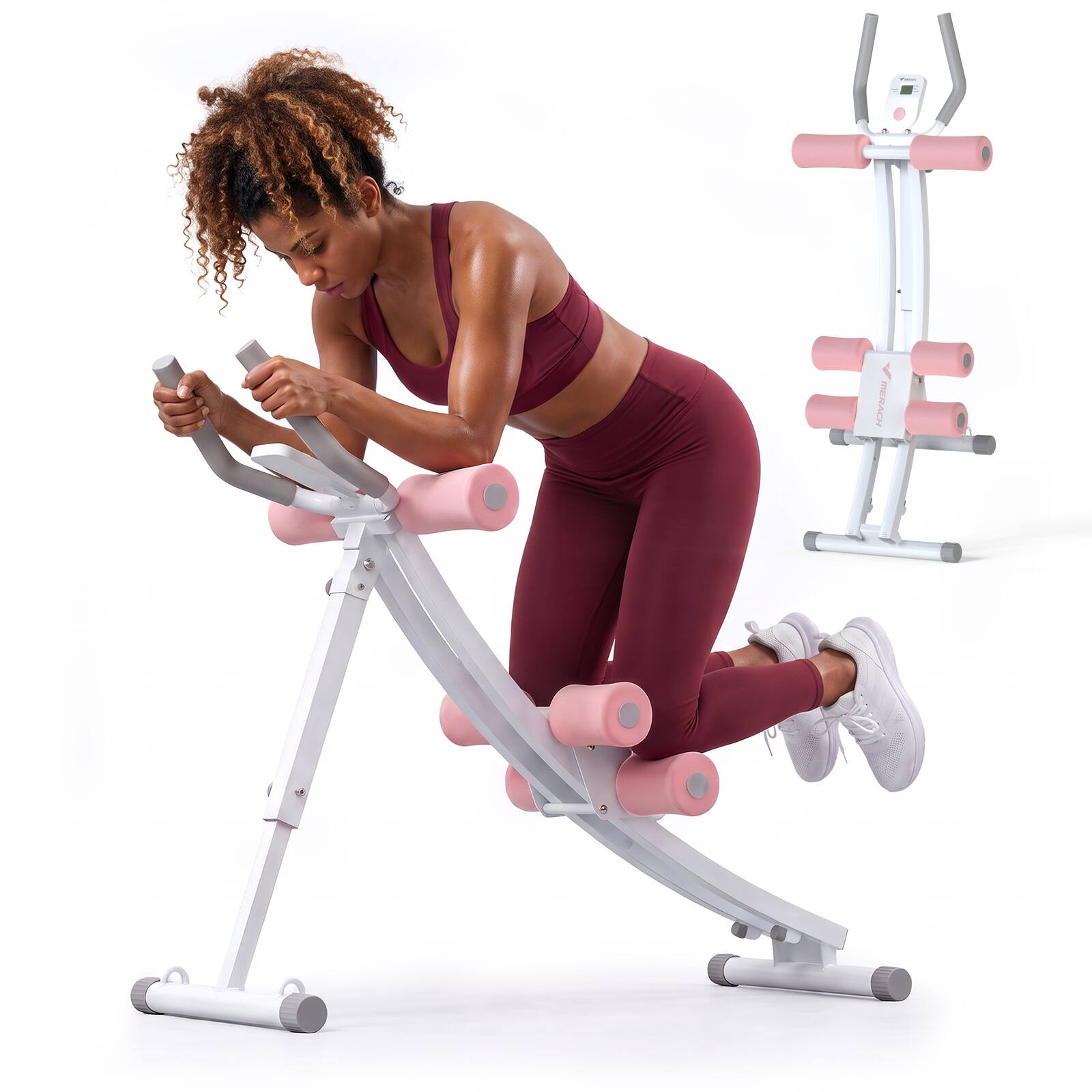 Front. MERACH - MERACH Ab Machine Foldable Ab Equipment for Full Body Workout Home Exercise Ergonomic Arc Track for Better Abs - Pink.