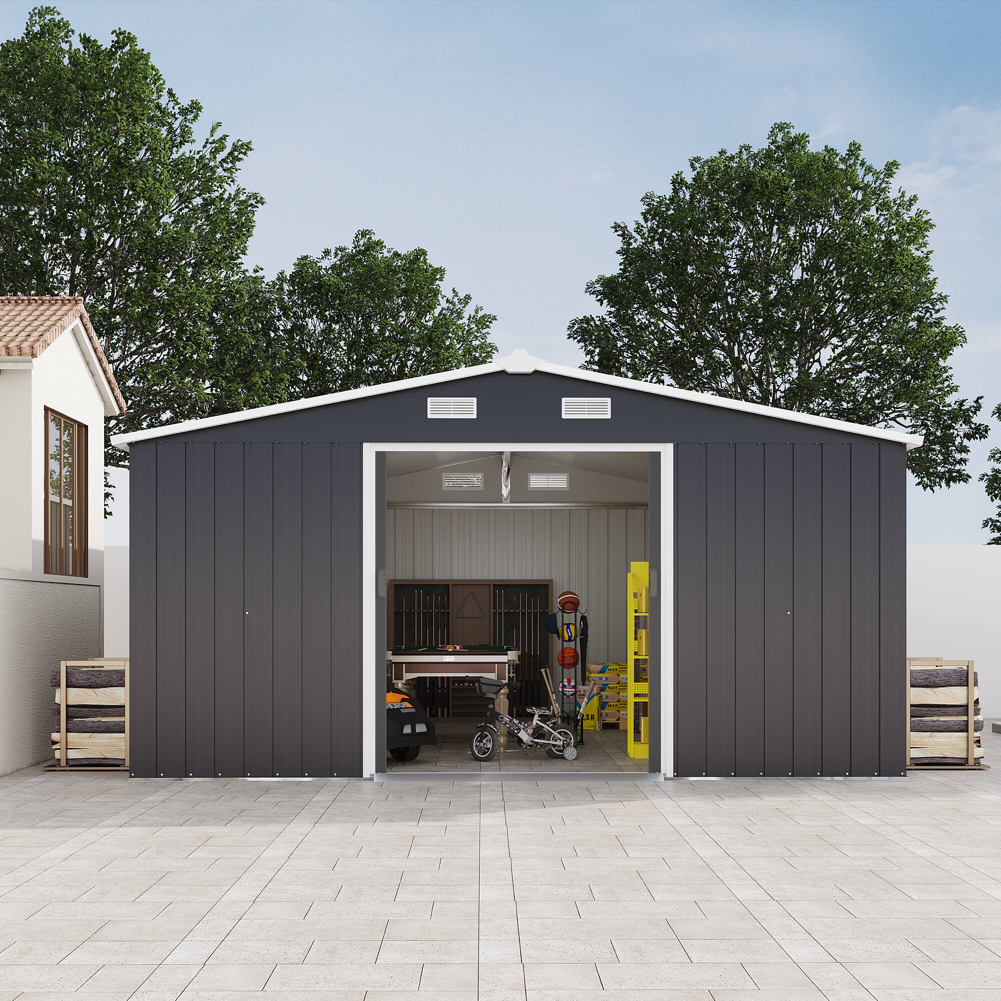 Alt View 1. Anysun - Anysun 10×12 FT Unique Design Tin Tool Storage house with Daylight Windows, Assembly Required - Dark Gray.