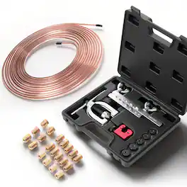 VEVOR - 3/16" Brake Line Repair Kit, 45° Double & Single Brake Line Flaring Tool Kit, 25FT Copper Coated Brake Line - Silver + Red