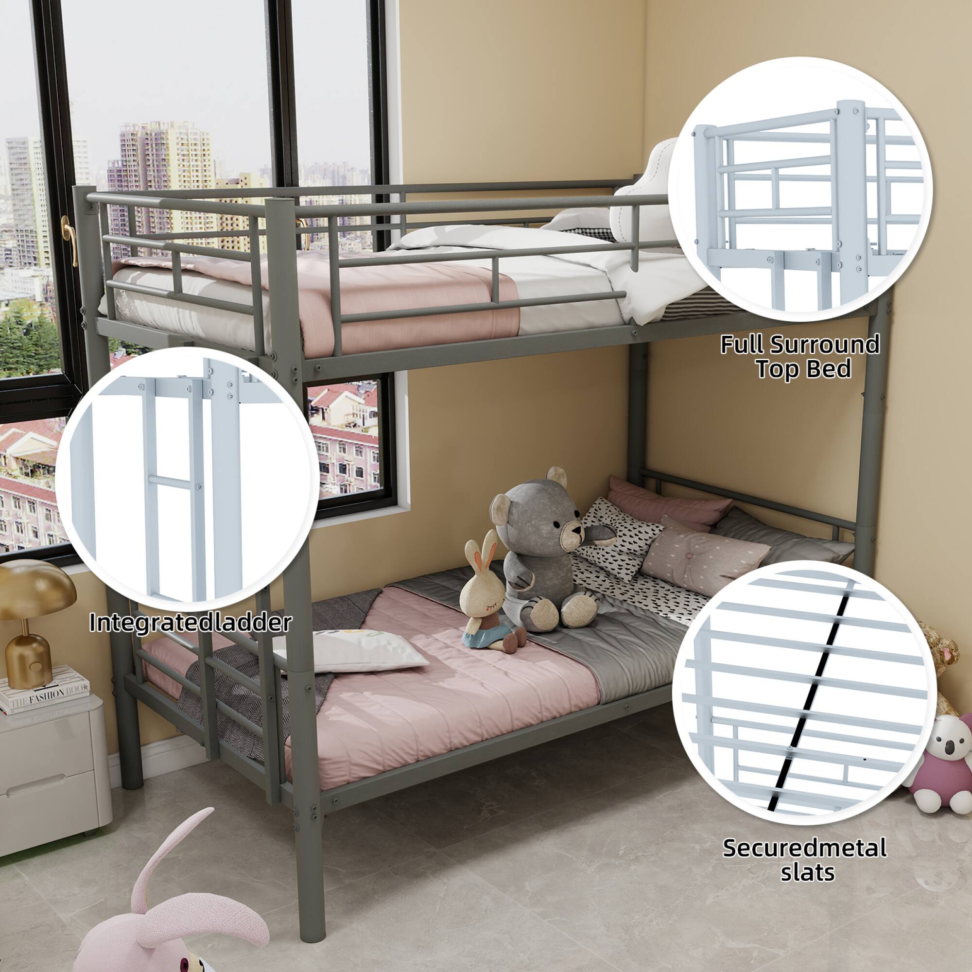 Full Surround Top Bed  
Integrated Ladder  
Secured Metal Slats