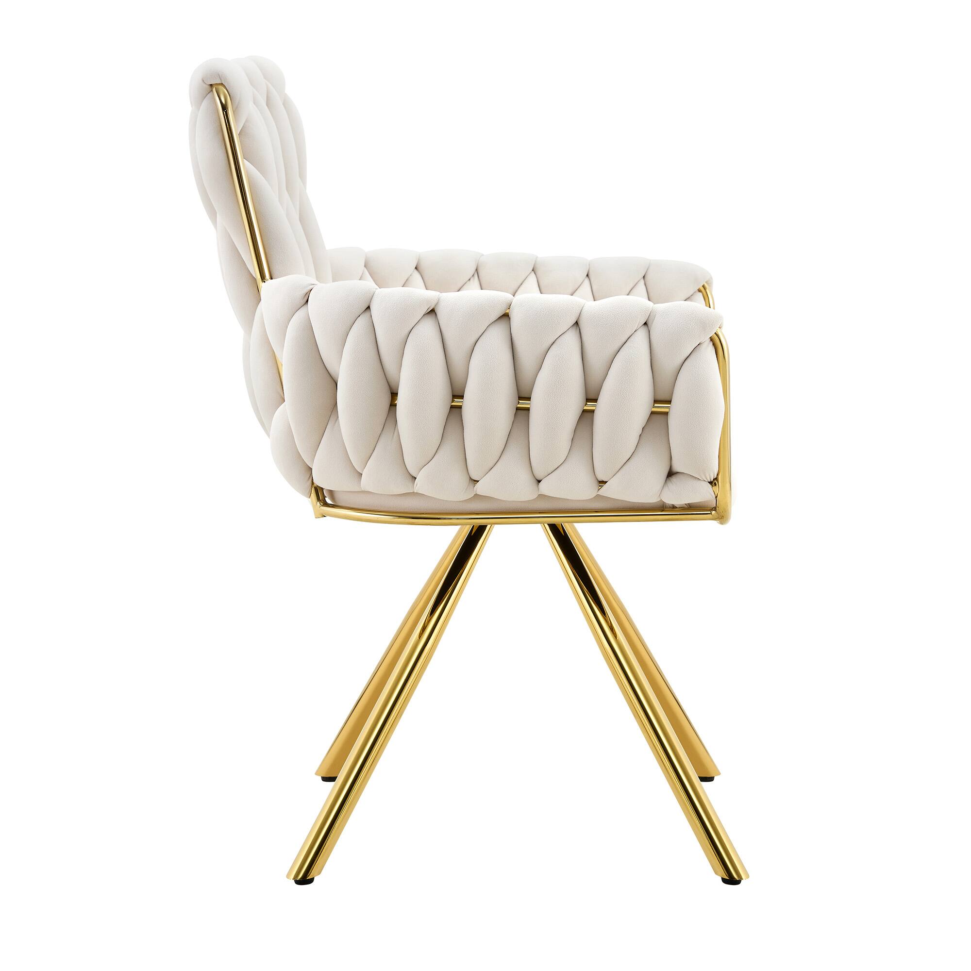 Alt View 9. Loheer - Loheer Velvet Dining Chairs Set of 2, Beige Braided Accent Chairs with Arms and Gold Metal Legs, 2.08 ft - Beige,Gold.