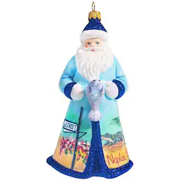 Joy to the World Collectibles - Joy to the World Glitterazzi Naples Florida Santa with Manatee Glass Christmas Ornament Santa - Multicolor