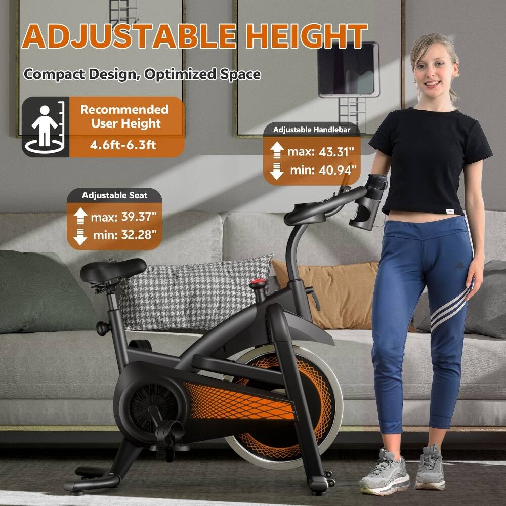 ADJUSTABLE HEIGHT  
Compact Design, Optimized Space  
Recommended User Height: 4.6ft-6.3ft  
Adjustable Handlebar: max: 43.31" min: 40.94"  
Adjustable Seat: max: 39.37" min: 32.28"