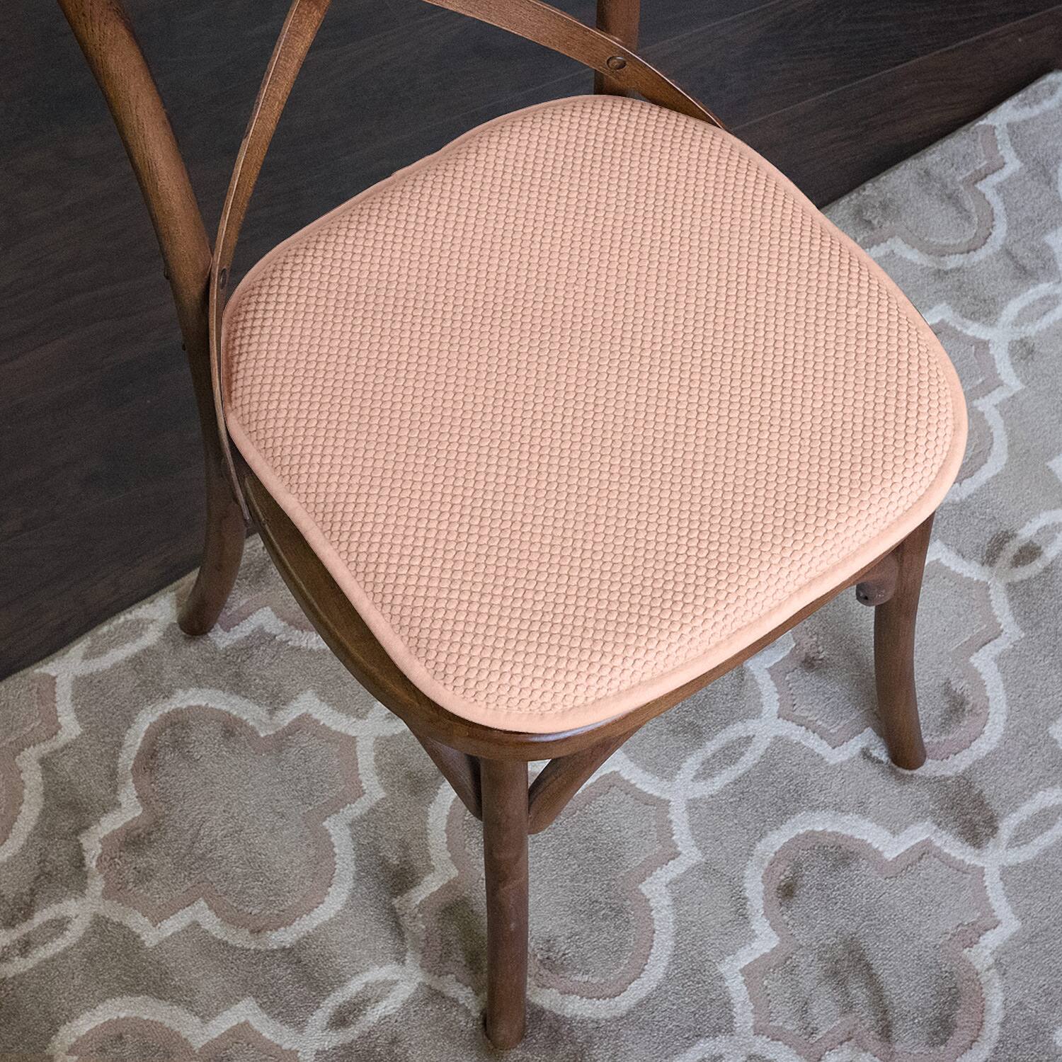 Left. Sweet Home Collection - Honeycomb Memory Foam No Slip Back 16" x 16" Chair Pad Cushion, 12-Pack - Blush.