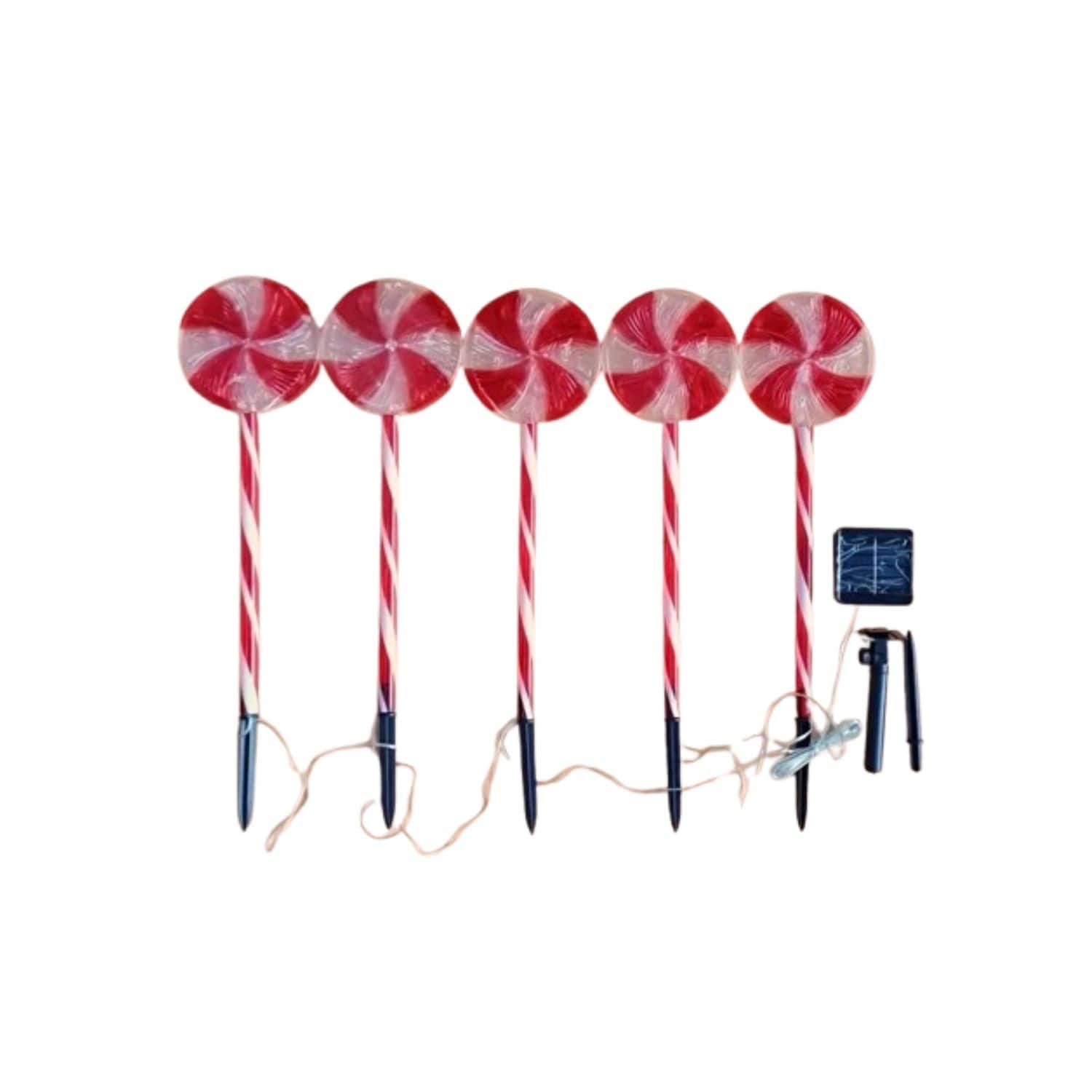 Stock Preferred - 5PC Solar Powered Candy Cane Stake Lights – Multi-Color Holiday Pathway Decor (Outdoor Christmas Yard Lighting)