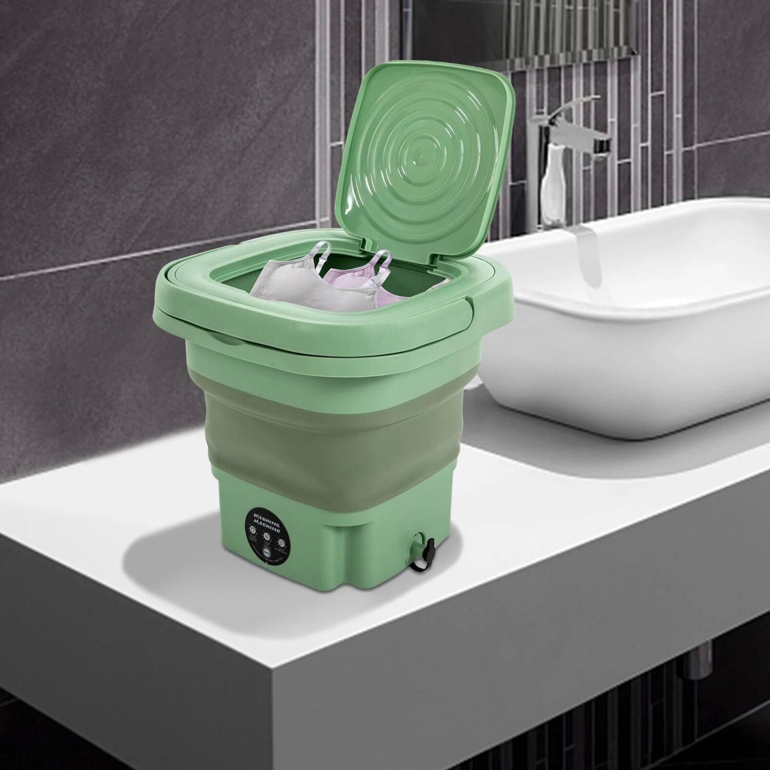 Left. Stock Preferred - 8L Foldable Portable Mini Washing Machine - Green.