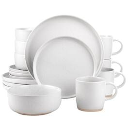 Zulay Kitchen - Terra Stoneware 16-Piece Dinnerware Set, Artisanal Ceramic Plates and Bowls Set Crafted at 2300℉ - White