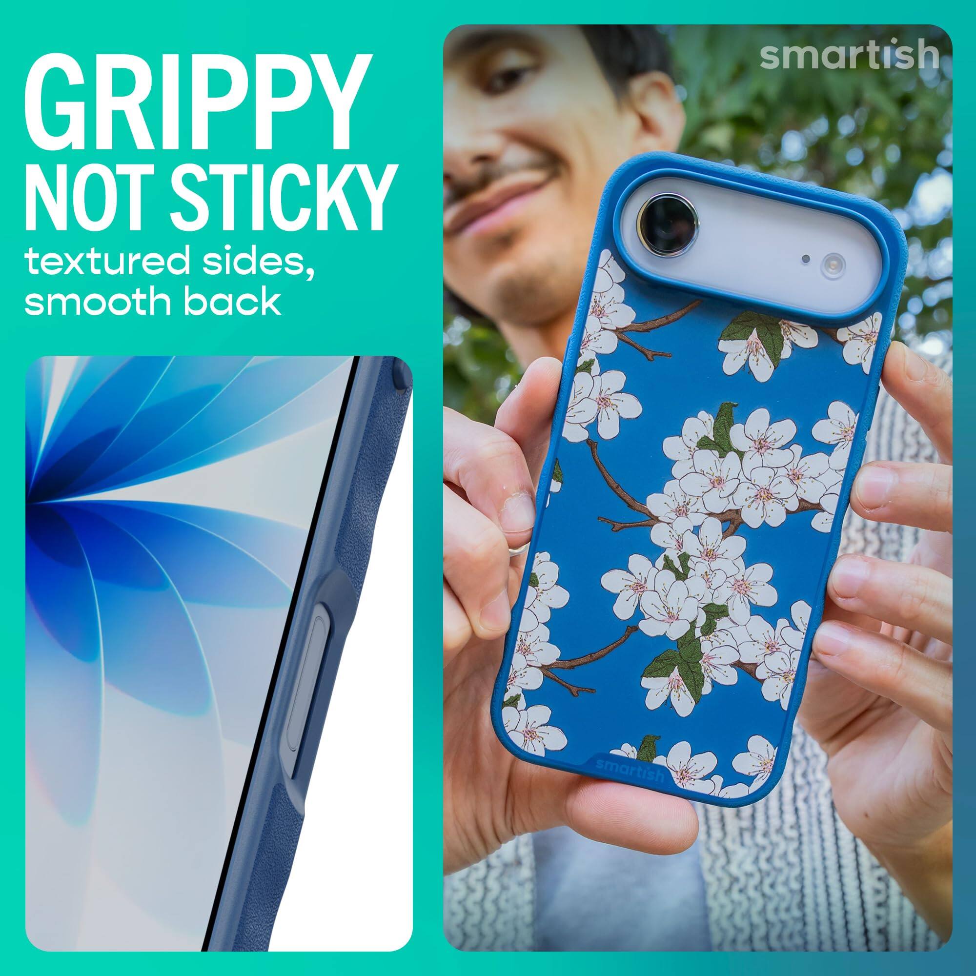 GRIPPY NOT STICKY textured sides, smooth back

smartish