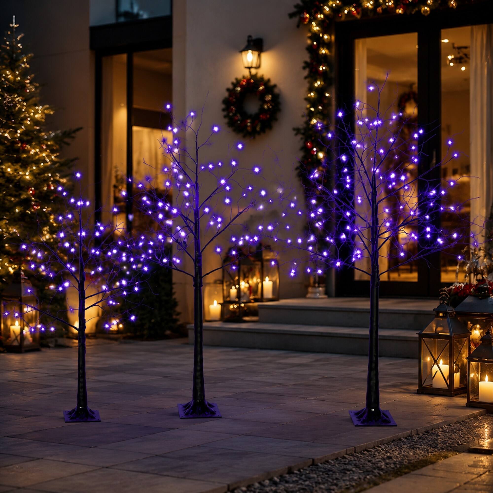 Alt View 2. RYHNUYNE - 3-Pack Black Christmas Tree Set, 4FT 5FT 6FT Sizes Purple LED Lights Lighted Xmas Holiday Decor - Black,Purple.