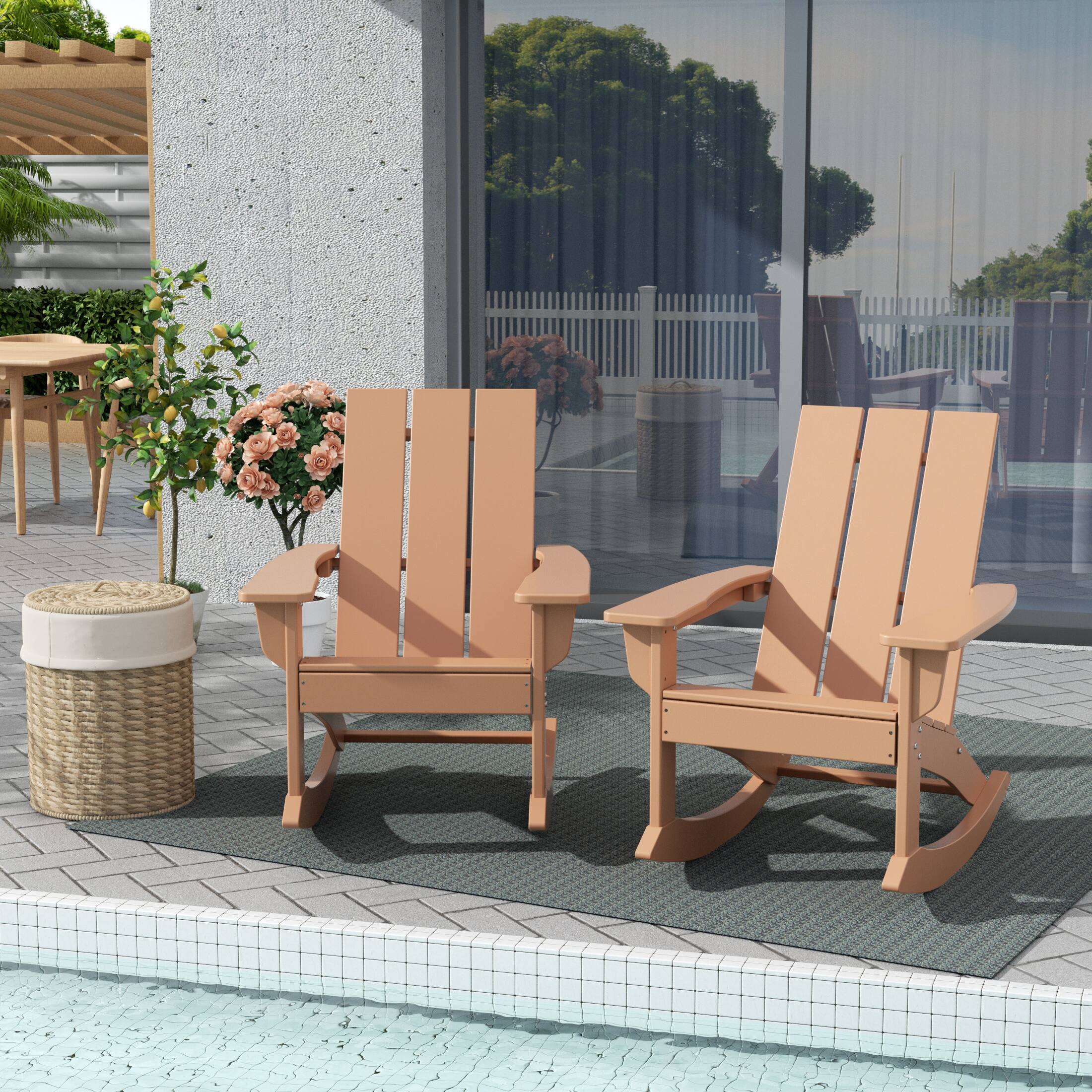 Angle. WestinTrends - WestinTrends Ashore Outdoor Patio Modern Adirondack Rocking Chair (Set of 2) - Teak.