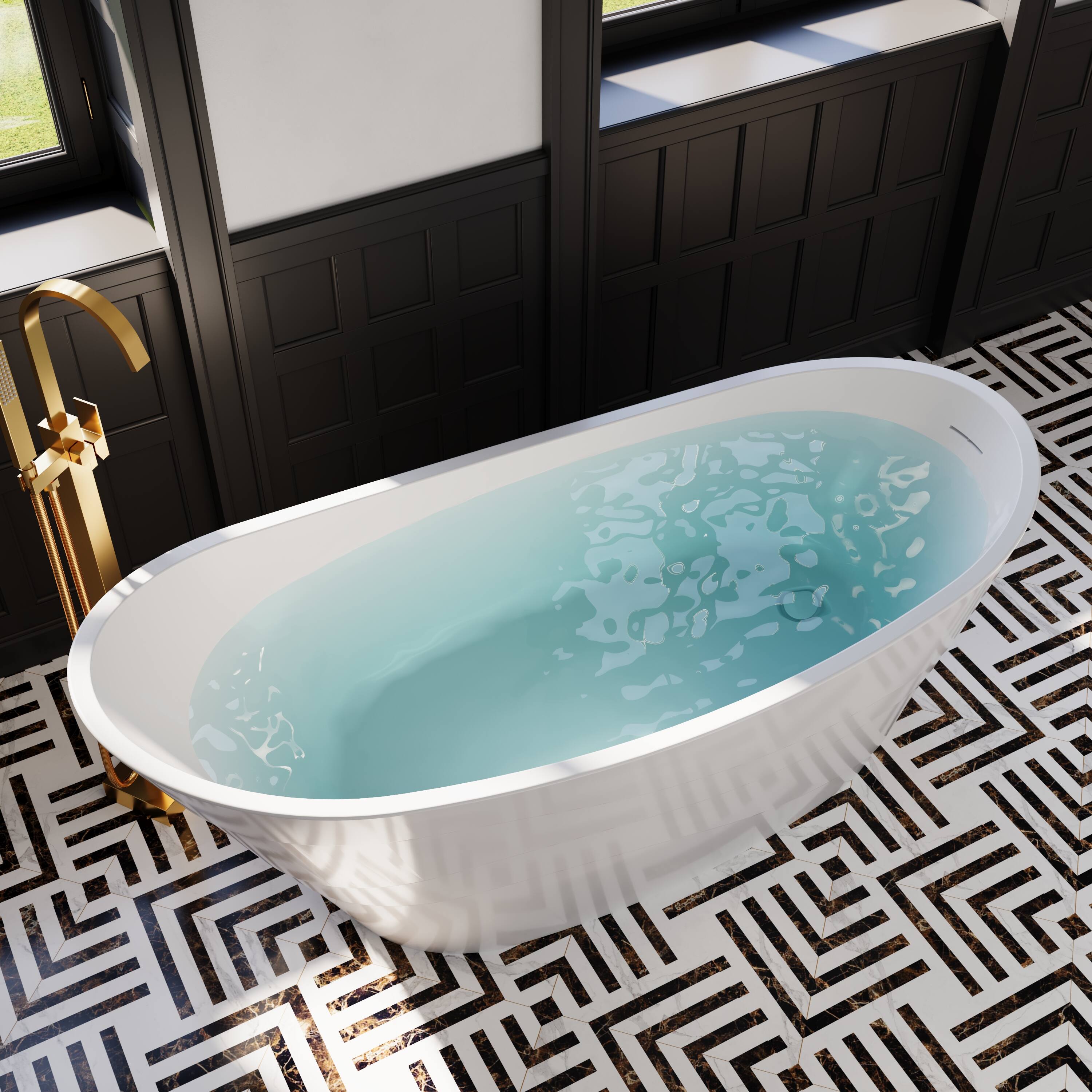 Angle. WELLFOR - Trace 67 in. x 29 in. Pure Virgin Acrylic Freestanding Soaking Bathtub with Drain and Overflow - White.