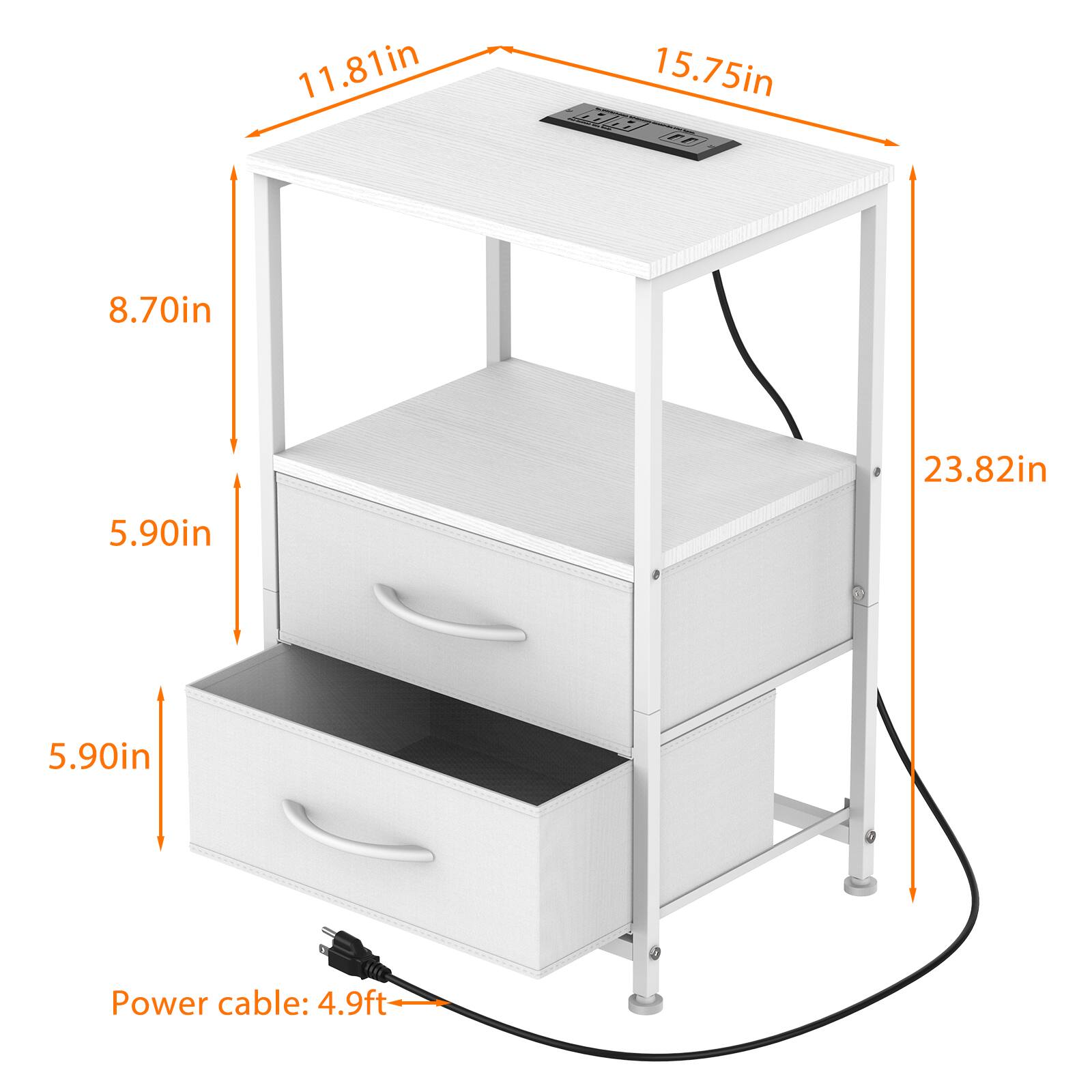 11.81in 15.75in 8.70in 23.82in 5.90in 5.90in Power cable: 4.9ft