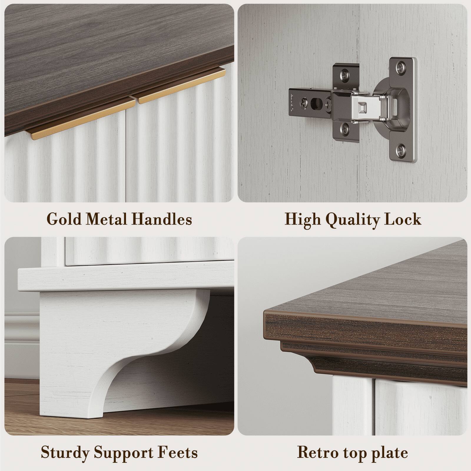 - Gold Metal Handles
- High Quality Lock
- Sturdy Support Feet
- Retro top plate