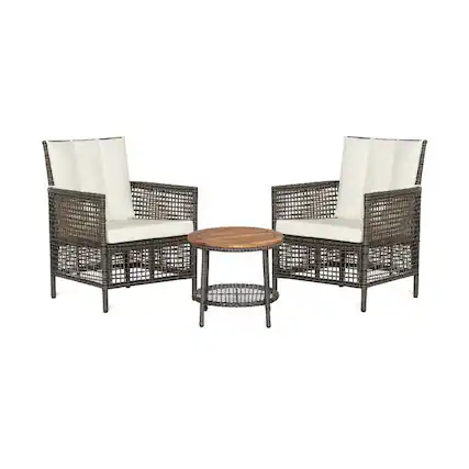 Front. Kadyn - 7 Pcs Patio Rattan Cushioned Conversation Furniture Set, Patio Conversation Sets with Cushions and Armrest - White.