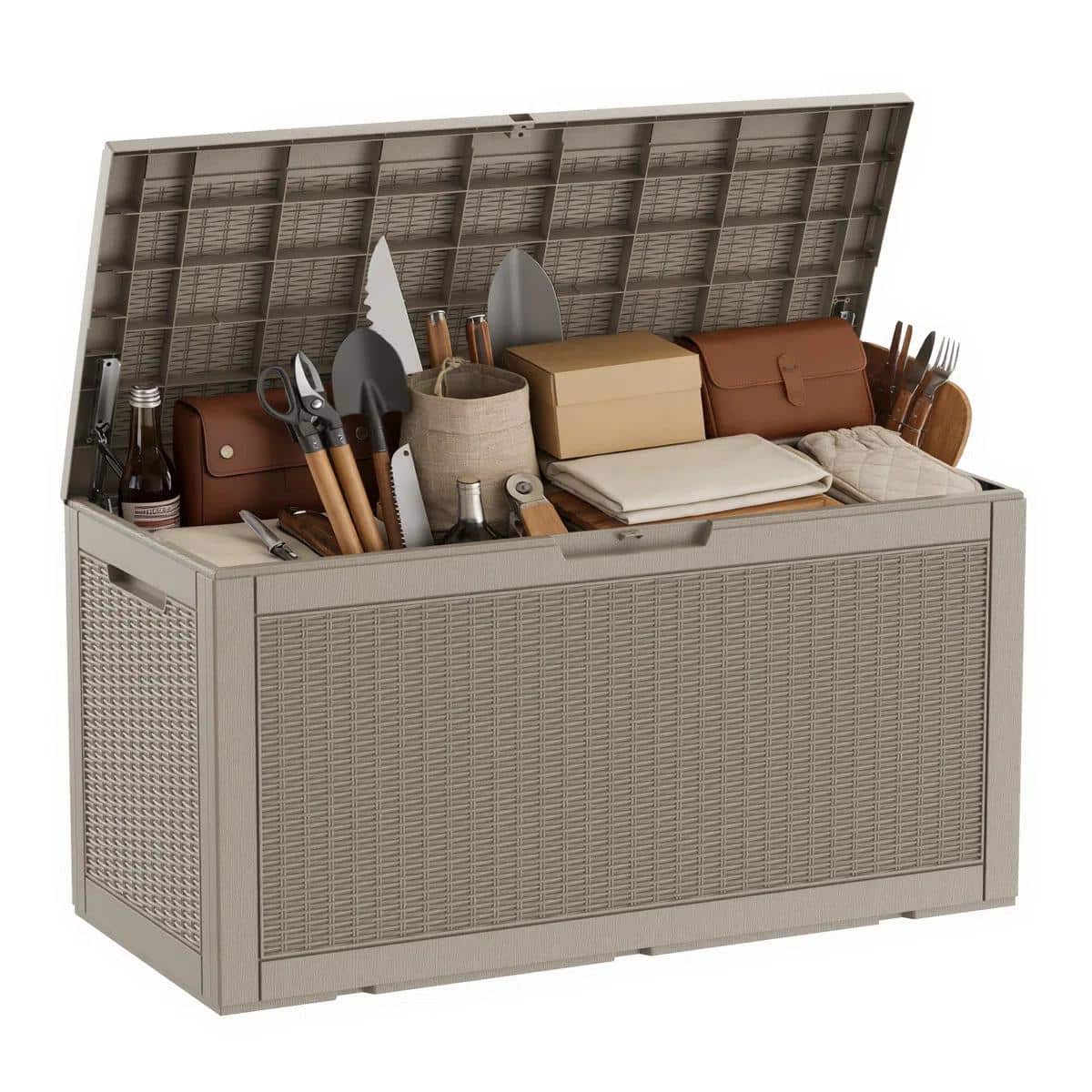 Yardgrace - 100 Gal Resin Deck Box, Lockable Patio Outdoor Storage Box for Furniture, Garden Tools, Waterproof Outside Storage Boxes - Brown