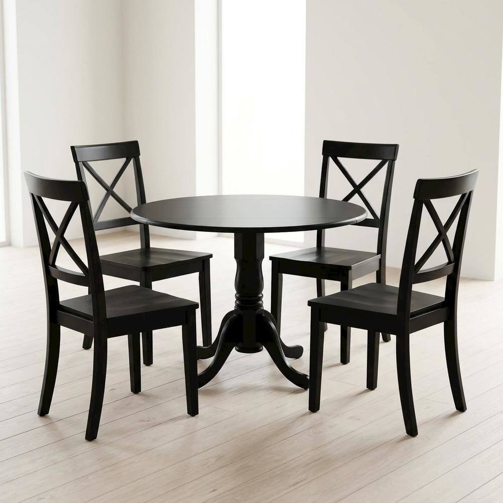 Alt View 1. FurniFact - Wood Round Kitchen Table & Chairs 5-Piece Set - Black.