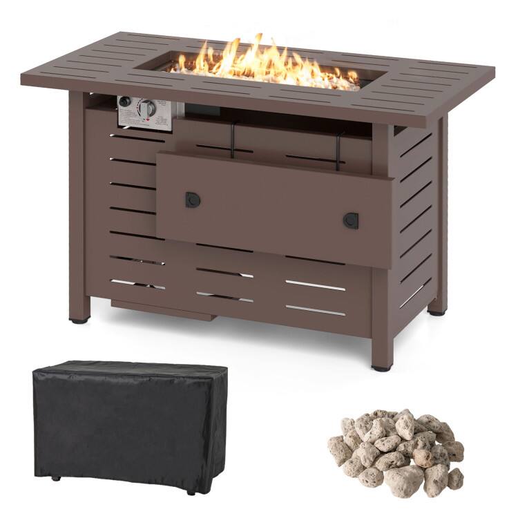 Front. SlickBlue - 40 Inch Rectangular Propane Gas Fire Table for Outdoor Patio with Lava Rocks - Brown.