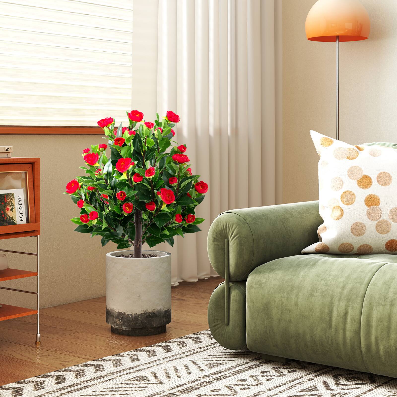 Alt View 3. Gymax - Gymax 2 Pack 31'' Artificial Camellia Tree Set w/Ground Spikes Floral Blooming Bushes - Green.