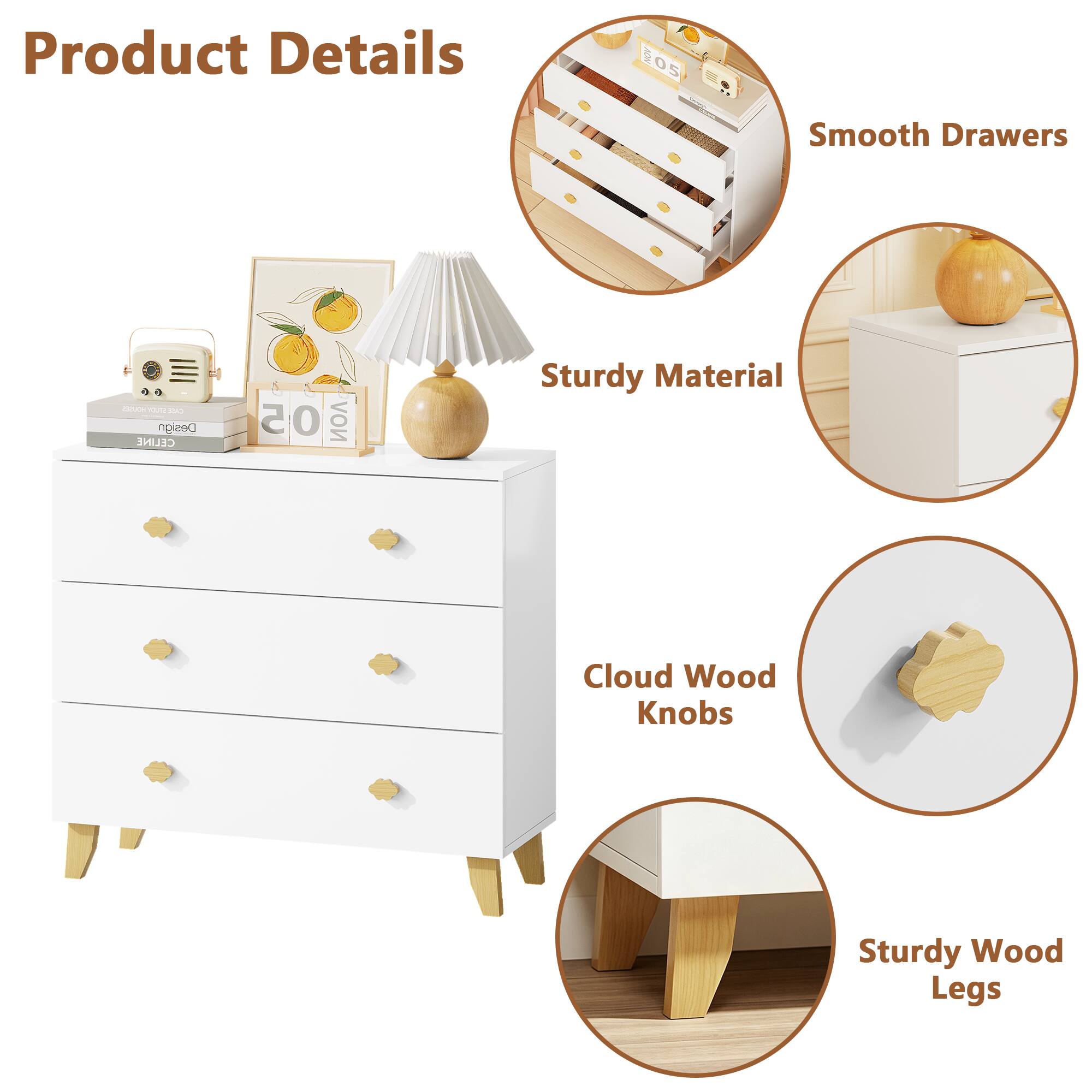 Product Details

- Smooth Drawers
- Sturdy Material
- Cloud Wood Knobs
- Sturdy Wood Legs