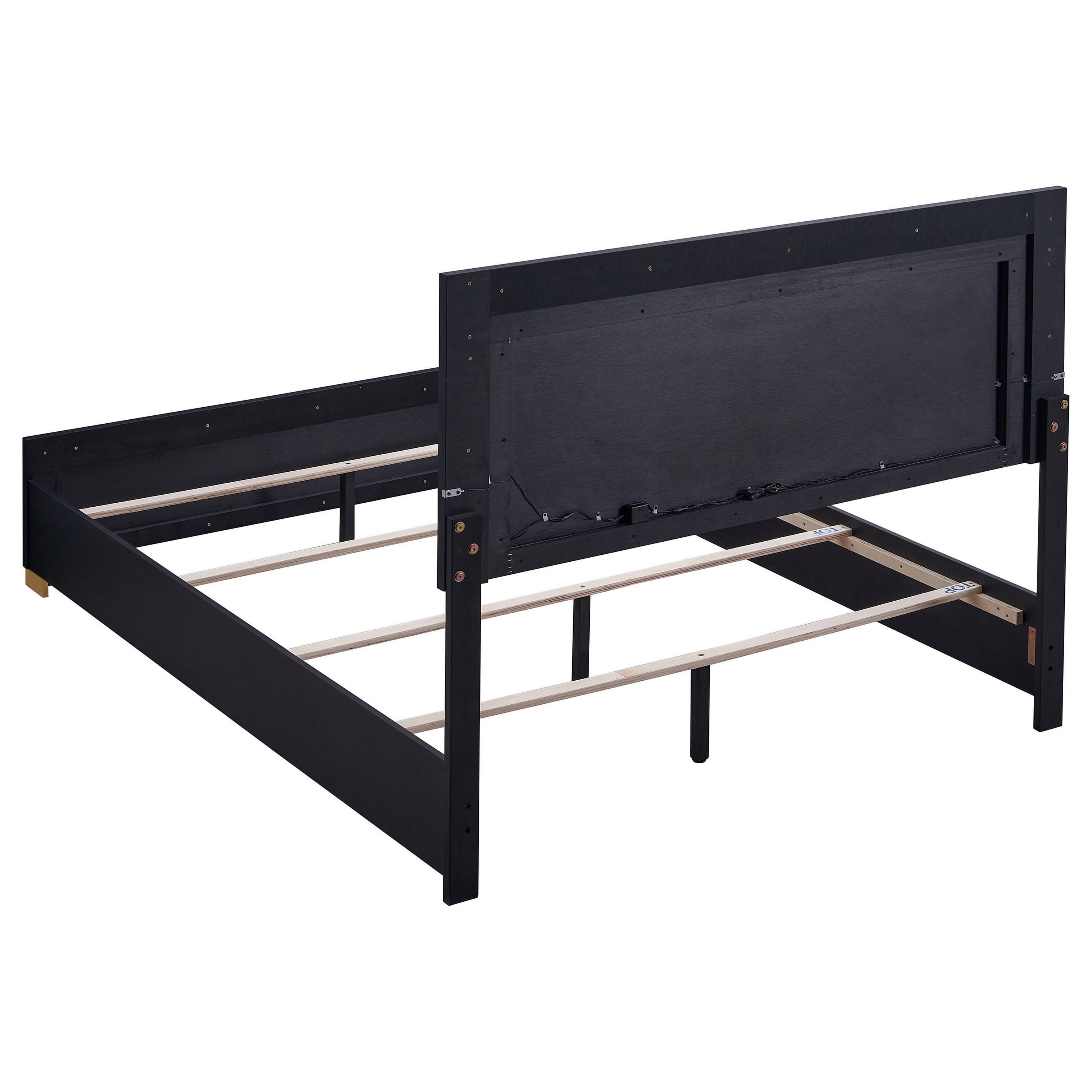 Alt View 2. Manhattan Lane - Dex Full Size Bed with LED Framed Headboard, Black Wood Finish, Gold Legs - Black, Gold.