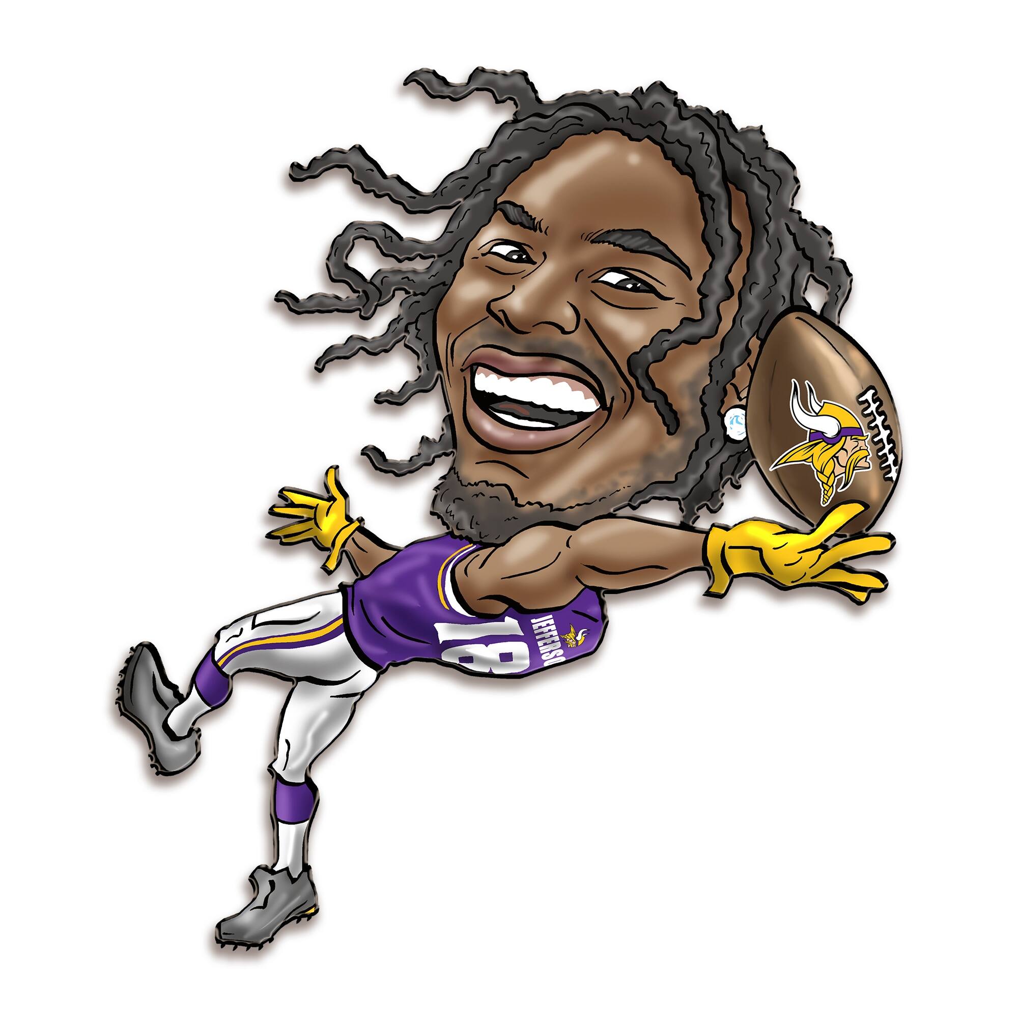 Sporticulture - Justin Jefferson Minnesota Vikings Metal Caricature Wall Art - Purple