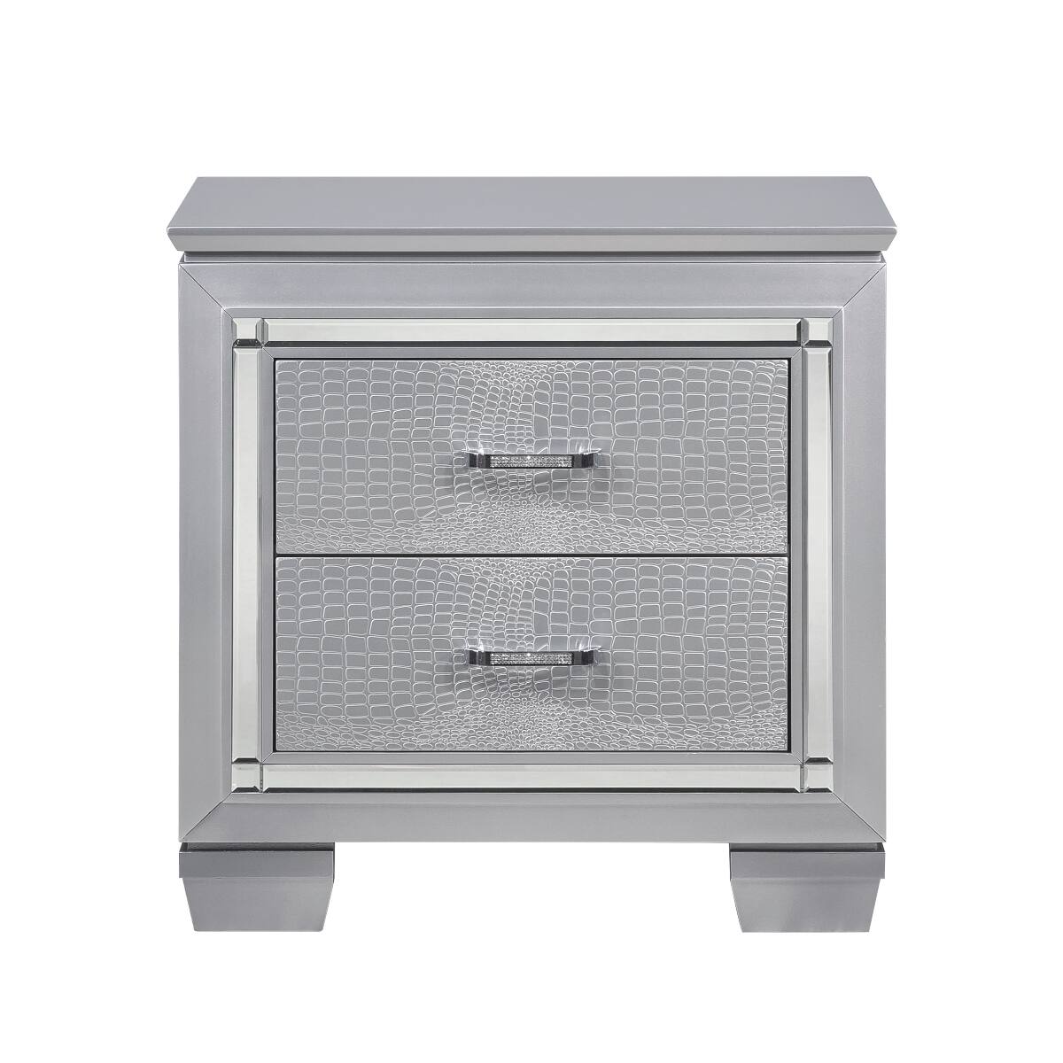 Loheer - LED Nightstand with Two Drawers and Mirrored Trim, 28 Inch Glam Bedroom Table - Silver