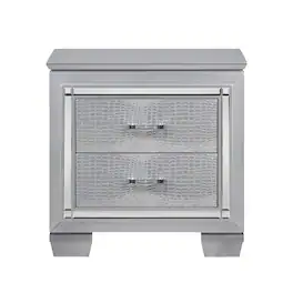 Loheer - LED Nightstand with Two Drawers and Mirrored Trim, 28 Inch Glam Bedroom Table - Silver