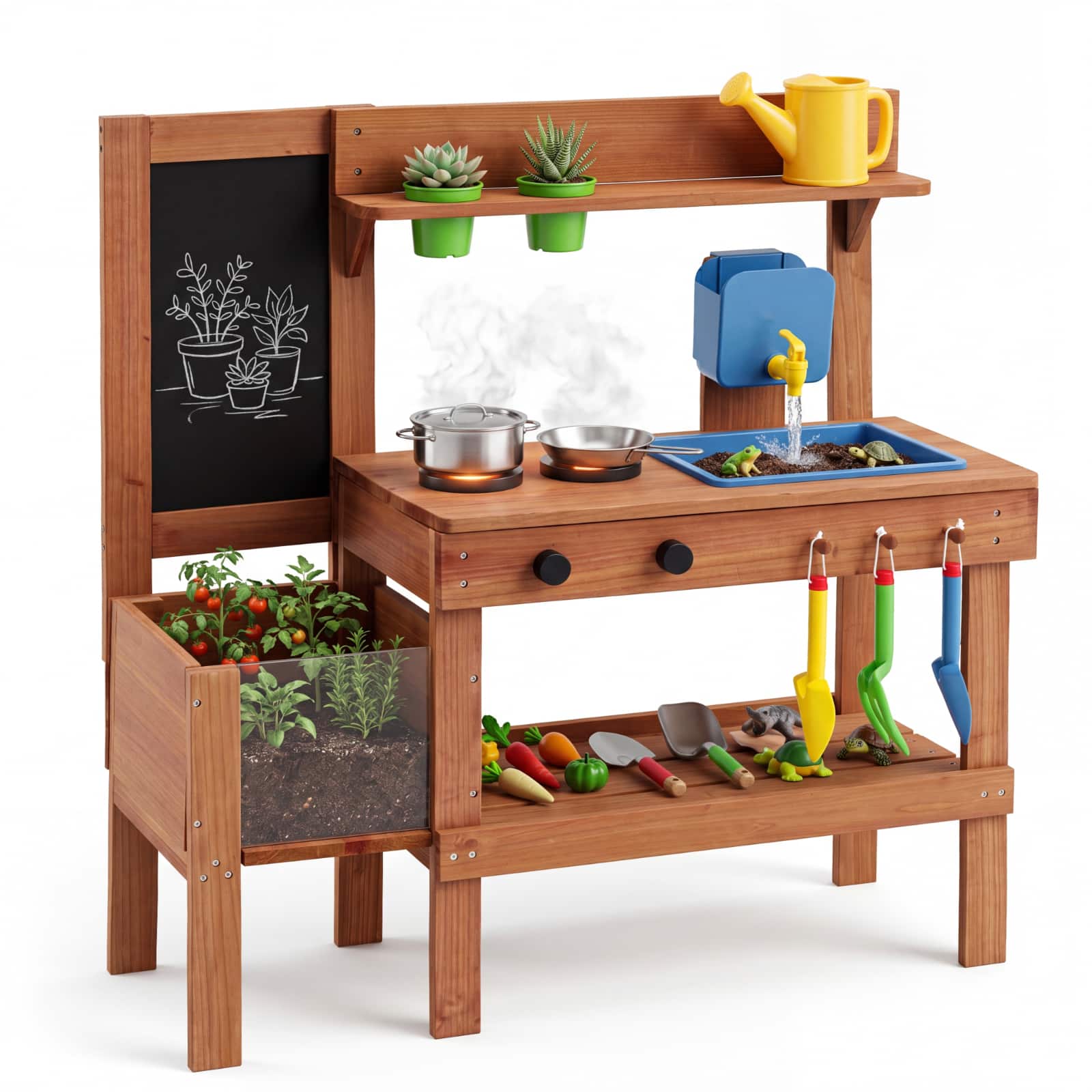 Costway - Kids Mud Kitchen with Planter Box, Sink, Stoves, Chalkboard & 13 Accessories - Natural price history on PriceWatchPro
