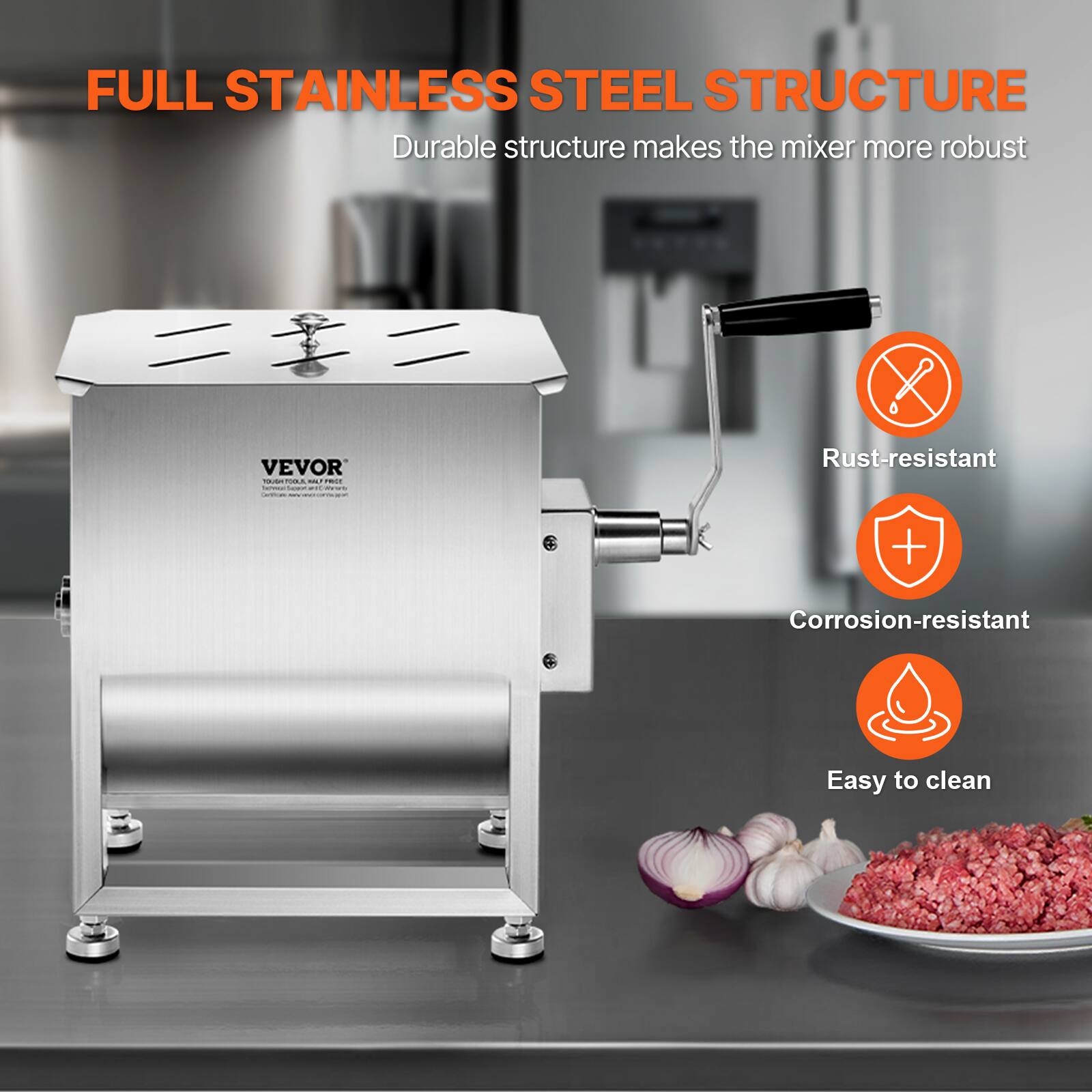 FULL STAINLESS STEEL STRUCTURE  
Durable structure makes the mixer more robust  

- Rust-resistant  
- Corrosion-resistant  
- Easy to clean