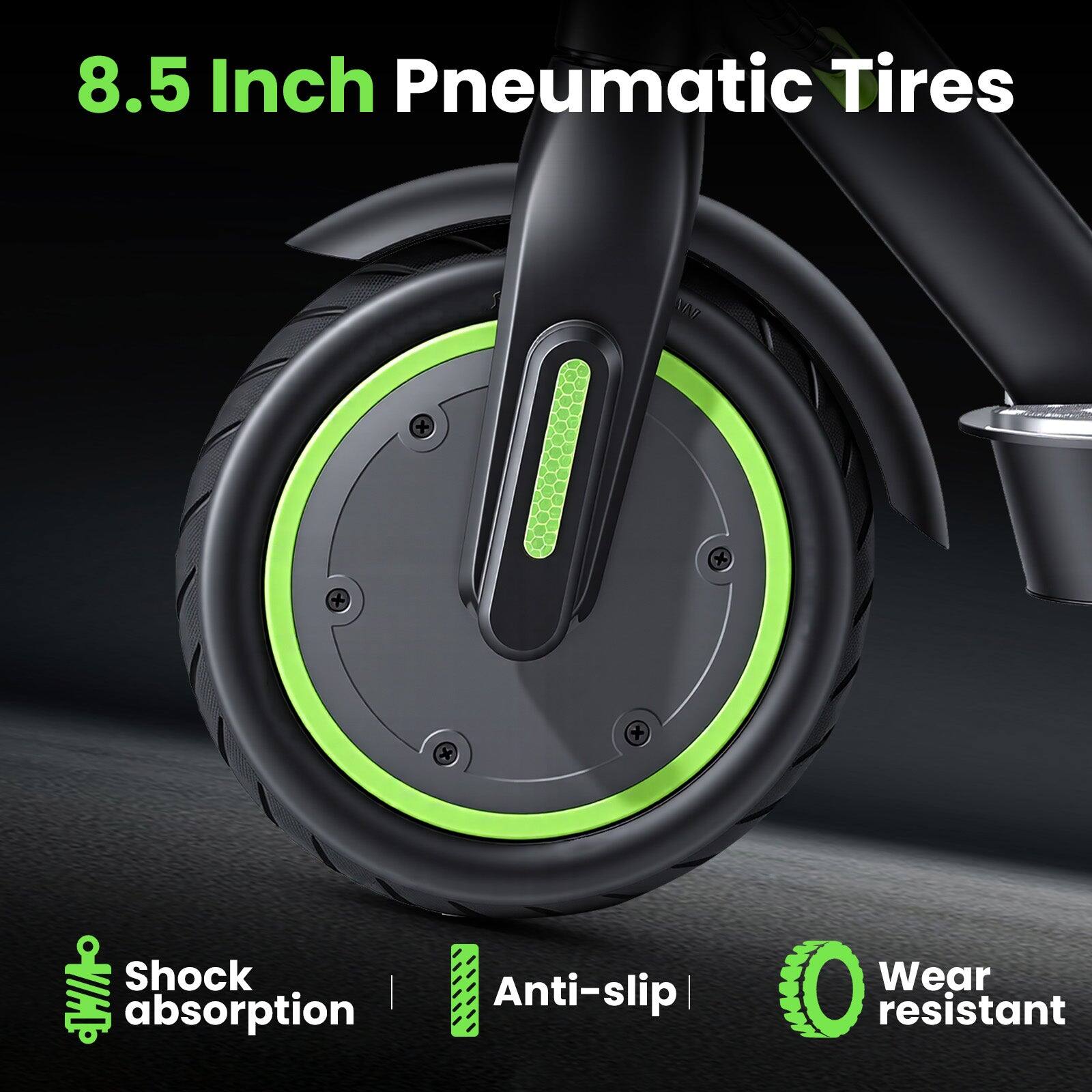 8.5 Inch Pneumatic Tires + HIN Shock absorption | Anti-slip | Wear resistant