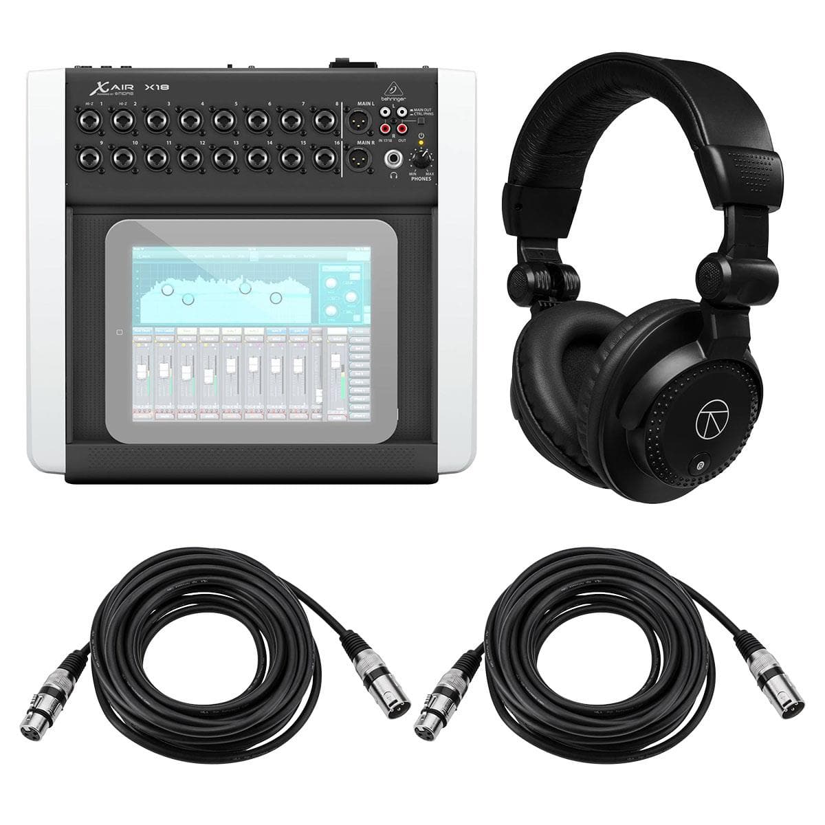 Behringer - X Air X18 18-Channel 12-Bus Digital Mixer, Bundle with TAPH100 Headphones and 2x 25' XLR Microphone Cable