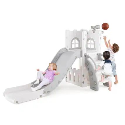 Front. Costway - Costway 6 in 1 L-shaped Toddle Slide for Toddlers Age 1-3 Baby Slide with Basketball Hoop - Multicolor.