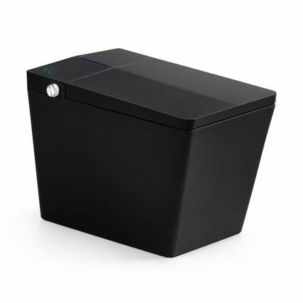 Front. RYHNUYNE - Square Matte Black Smart Bidet Toilet, Built-in Tank Remote Foot Touch Auto Flush Heated Seat LED Display User Memory - Matte Black.