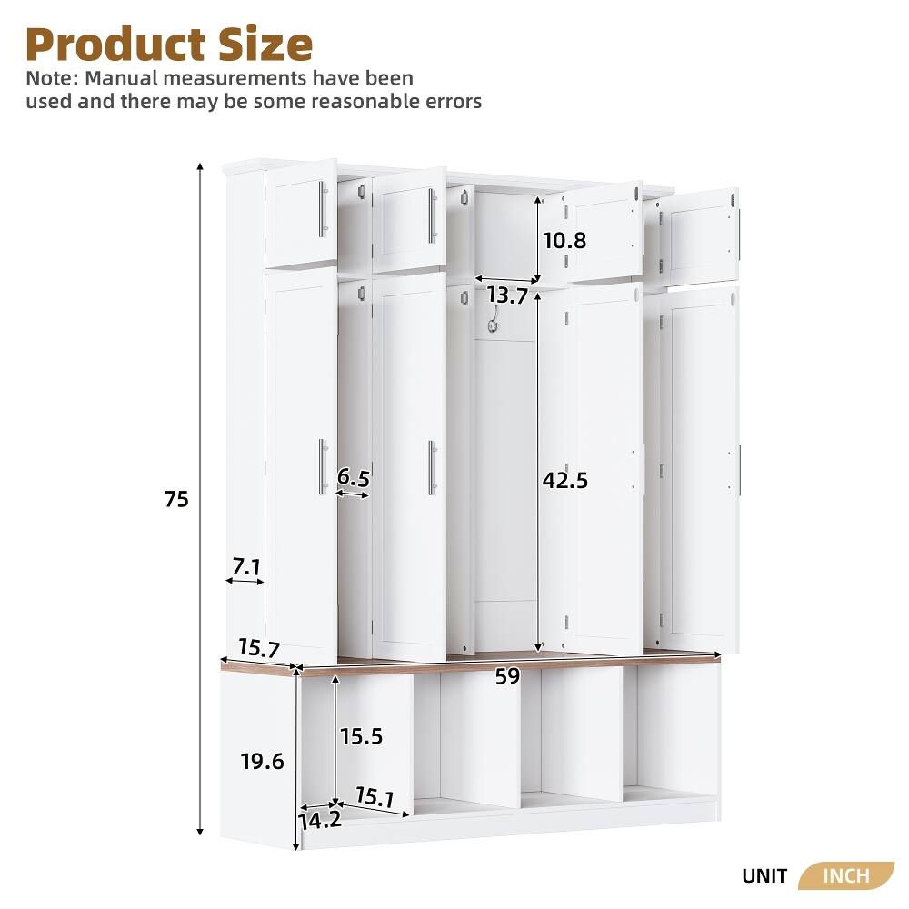 Product Size Note: Manual measurements have been used and there may be some reasonable errors

10.8  
13.7  
75  
6.5  
42.5  
7.1  
15.7  
59  
15.5  
19.6  
15.1  
14.2  

UNIT  
INCH