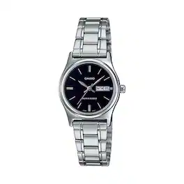 Casio - Women's Black Dial Analog Watch Stainless Steel Bracelet - LTP-V006D-1B2UDF-NOBX-EW - Silver